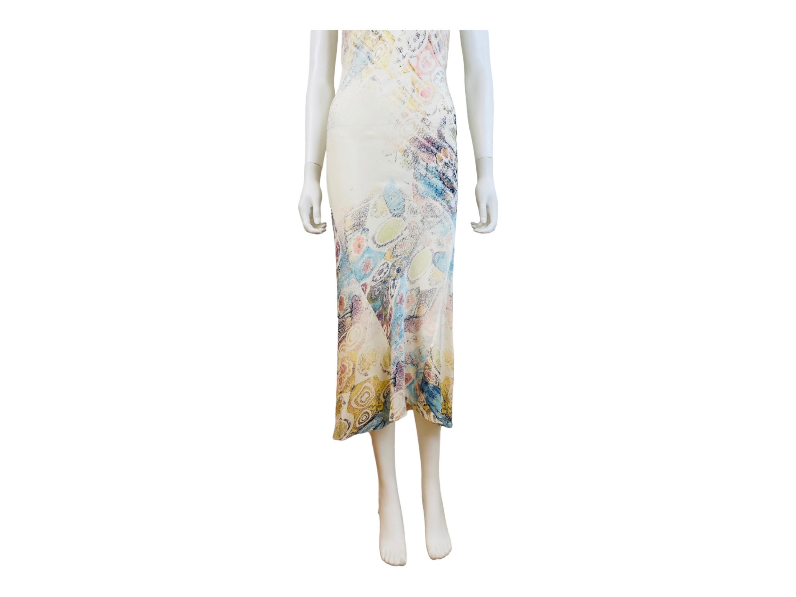 Vintage S/S 2002 Y2K Roberto Cavalli Abstract Floral Print Silk Slip Midi Dress  For Sale 3