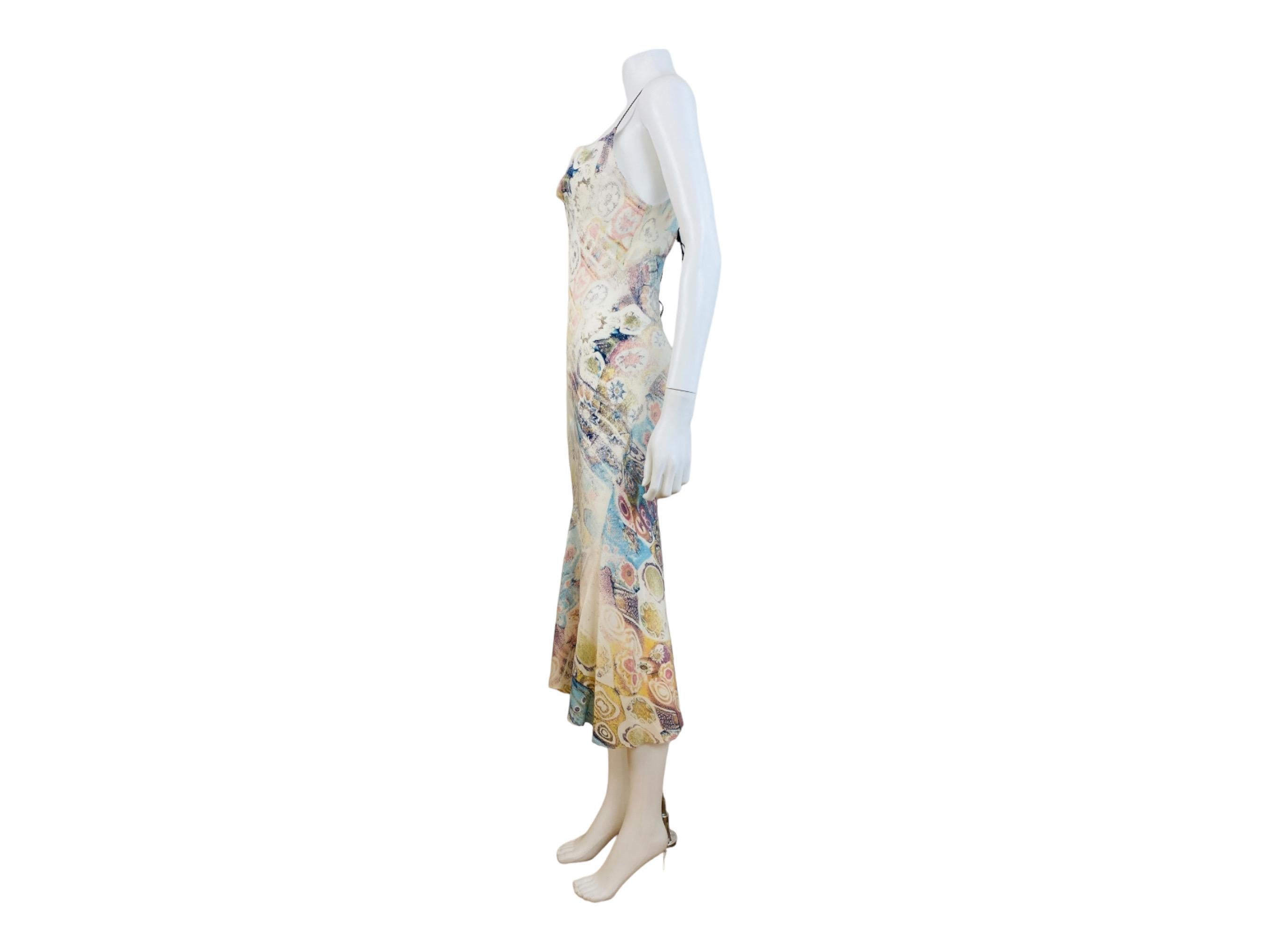 Vintage S/S 2002 Y2K Roberto Cavalli Abstract Floral Print Silk Slip Midi Dress  For Sale 4