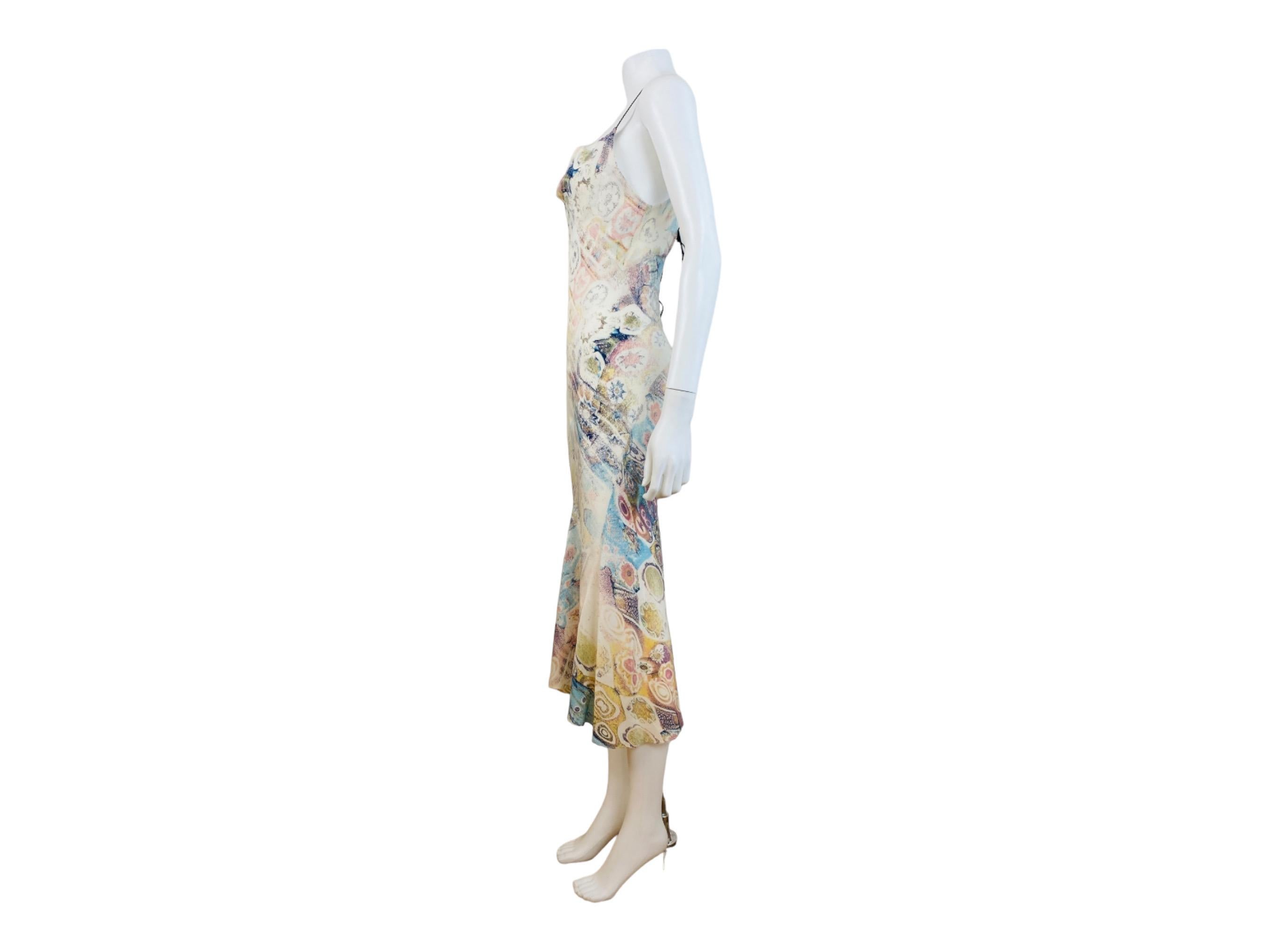 Vintage S/S 2002 Y2K Roberto Cavalli Abstract Floral Print Silk Slip Midi Dress 3