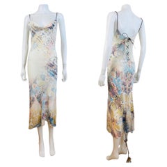 Vintage S/S 2002 Y2K Roberto Cavalli Abstract Floral Print Silk Slip Midi Dress 