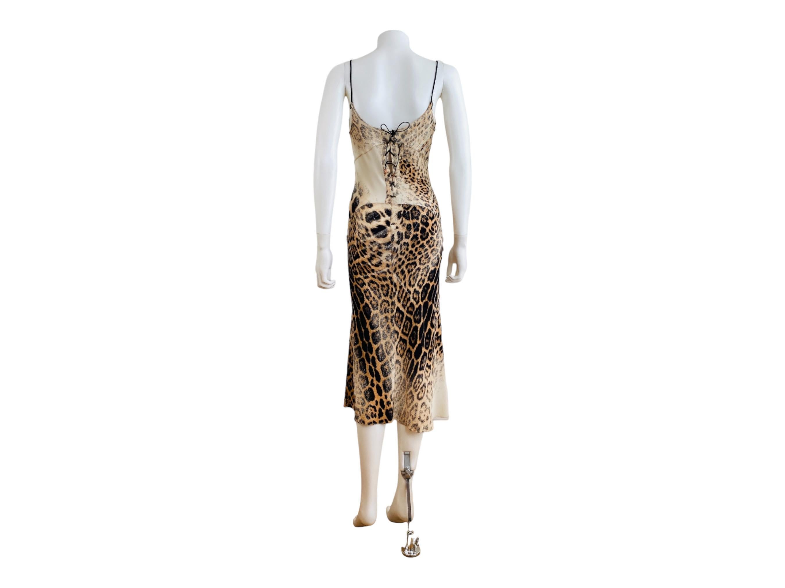Vintage S/S 2002 Y2K Roberto Cavalli Leopard Animal Print Silk Slip Midi Dress  For Sale 7