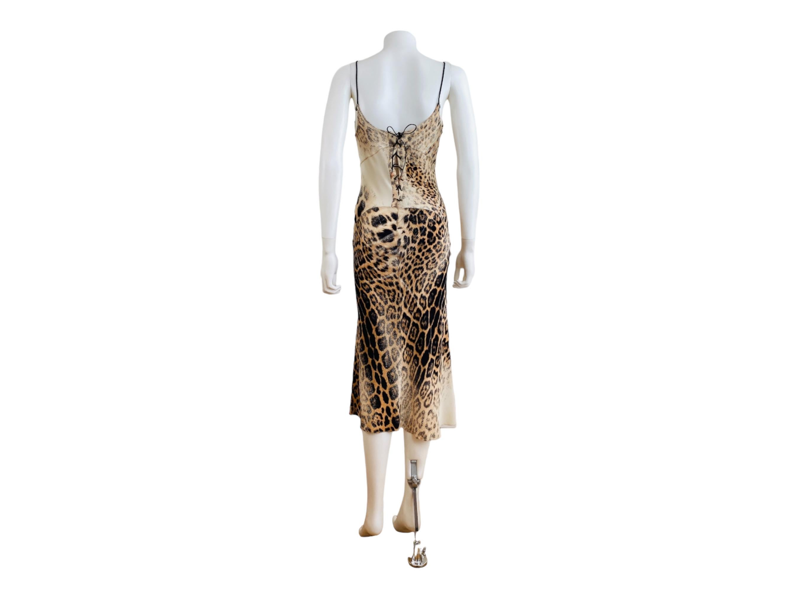 Vintage S/S 2002 Y2K Roberto Cavalli Leopard Animal Print Silk Slip Midi Dress For Sale 6