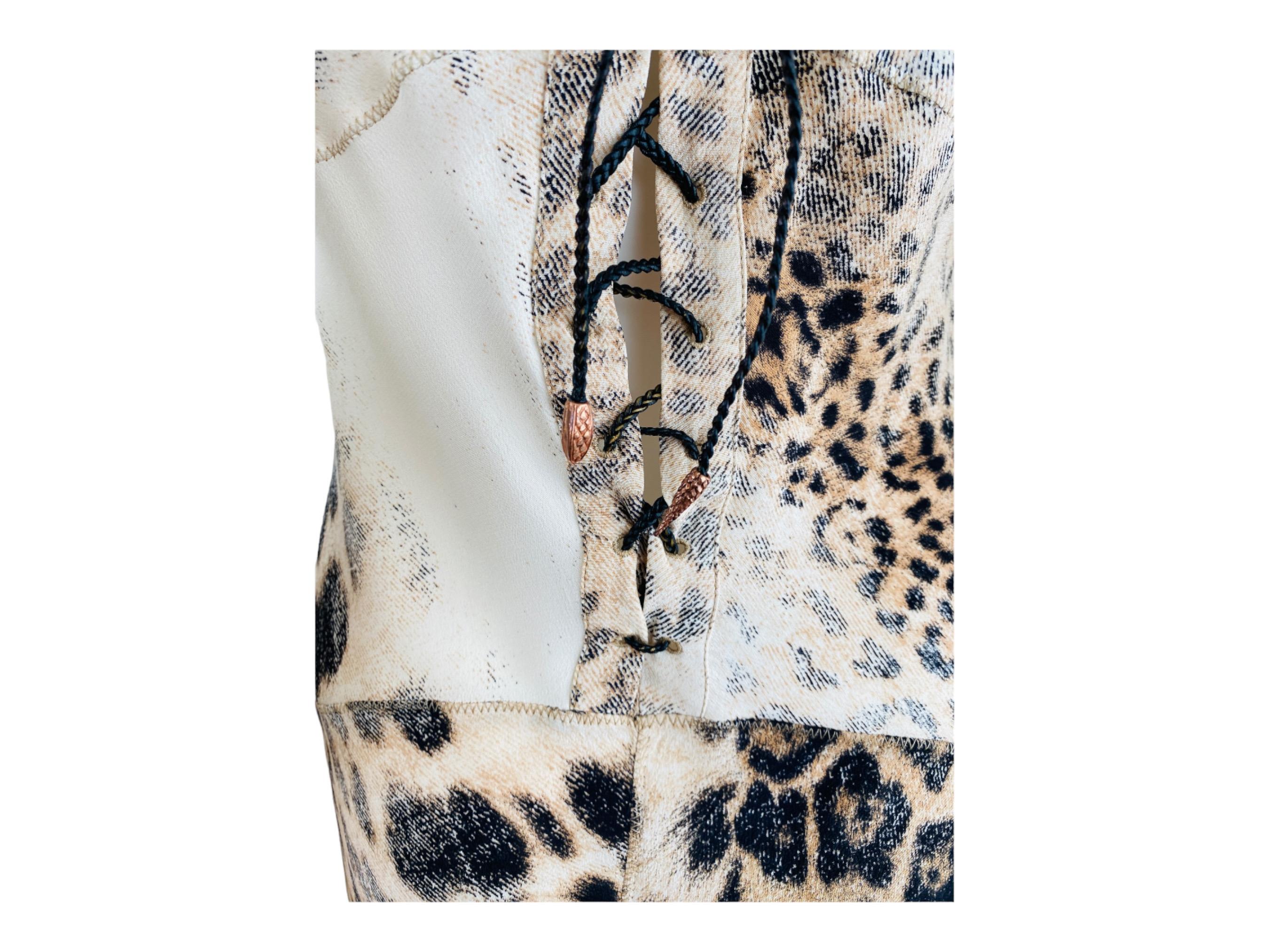 Vintage S/S 2002 Y2K Roberto Cavalli Leopard Animal Print Silk Slip Midi Dress For Sale 10