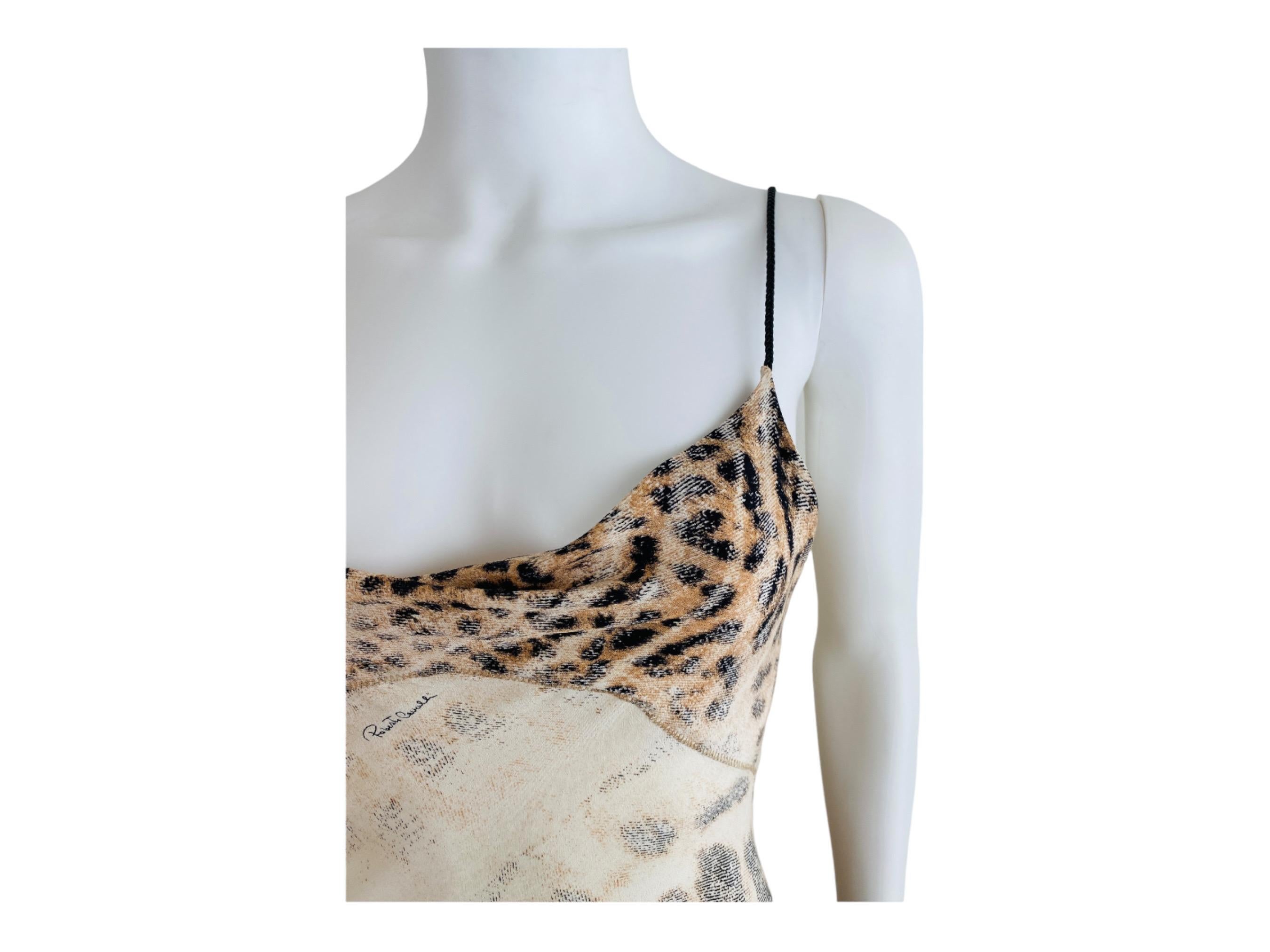 Vintage S/S 2002 Y2K Roberto Cavalli Leopard Animal Print Silk Slip Midi Dress  For Sale 1