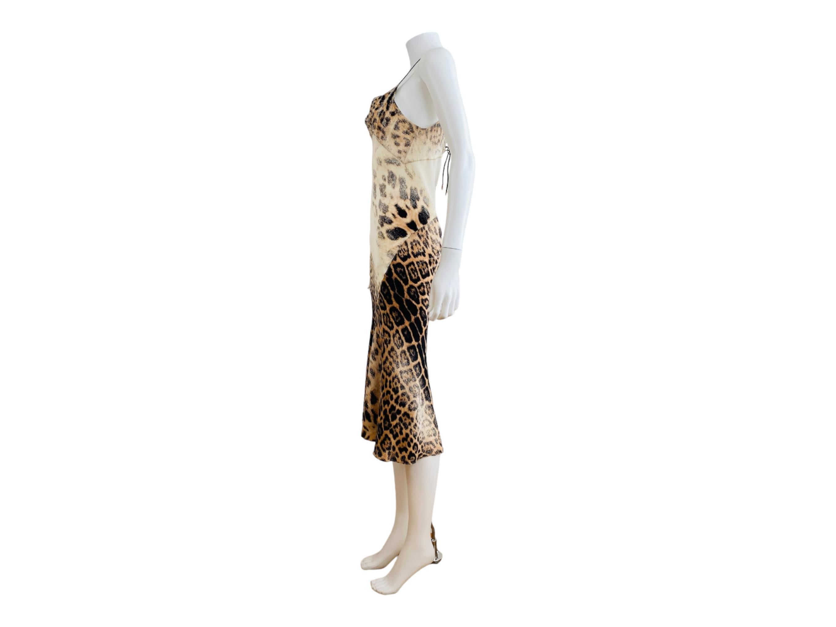 Vintage S/S 2002 Y2K Roberto Cavalli Leopard Animal Print Silk Slip Midi Dress  For Sale 4
