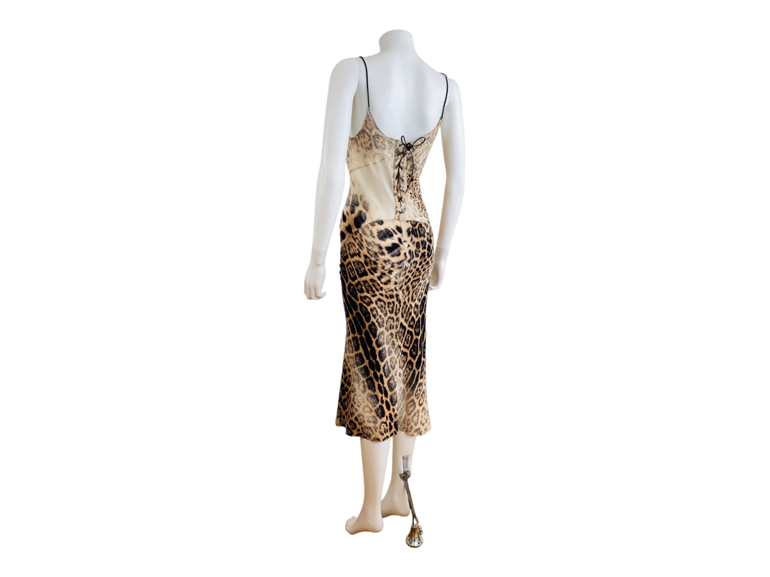 Vintage S/S 2002 Y2K Roberto Cavalli Leopard Animal Print Silk Slip Midi Dress For Sale 4