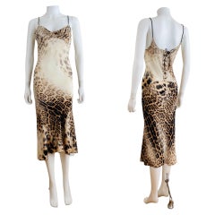 Vintage S/S 2002 Y2K Roberto Cavalli Leopard Animal Print Silk Slip Midi Dress 