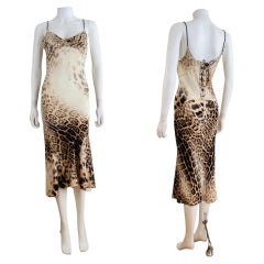 Vintage F/S 2002 Y2K Roberto Cavalli Midikleid aus Seide mit Leopardenmuster und Tiermuster und Slip 