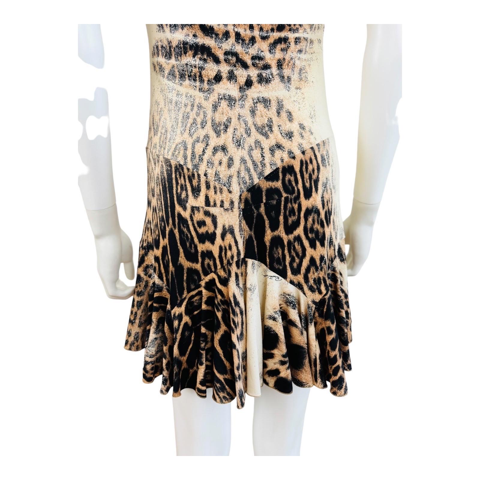 Vintage S/S 2002 Y2K Roberto Cavalli Leopard Animal Print Silk Slip Mini Dress For Sale 5