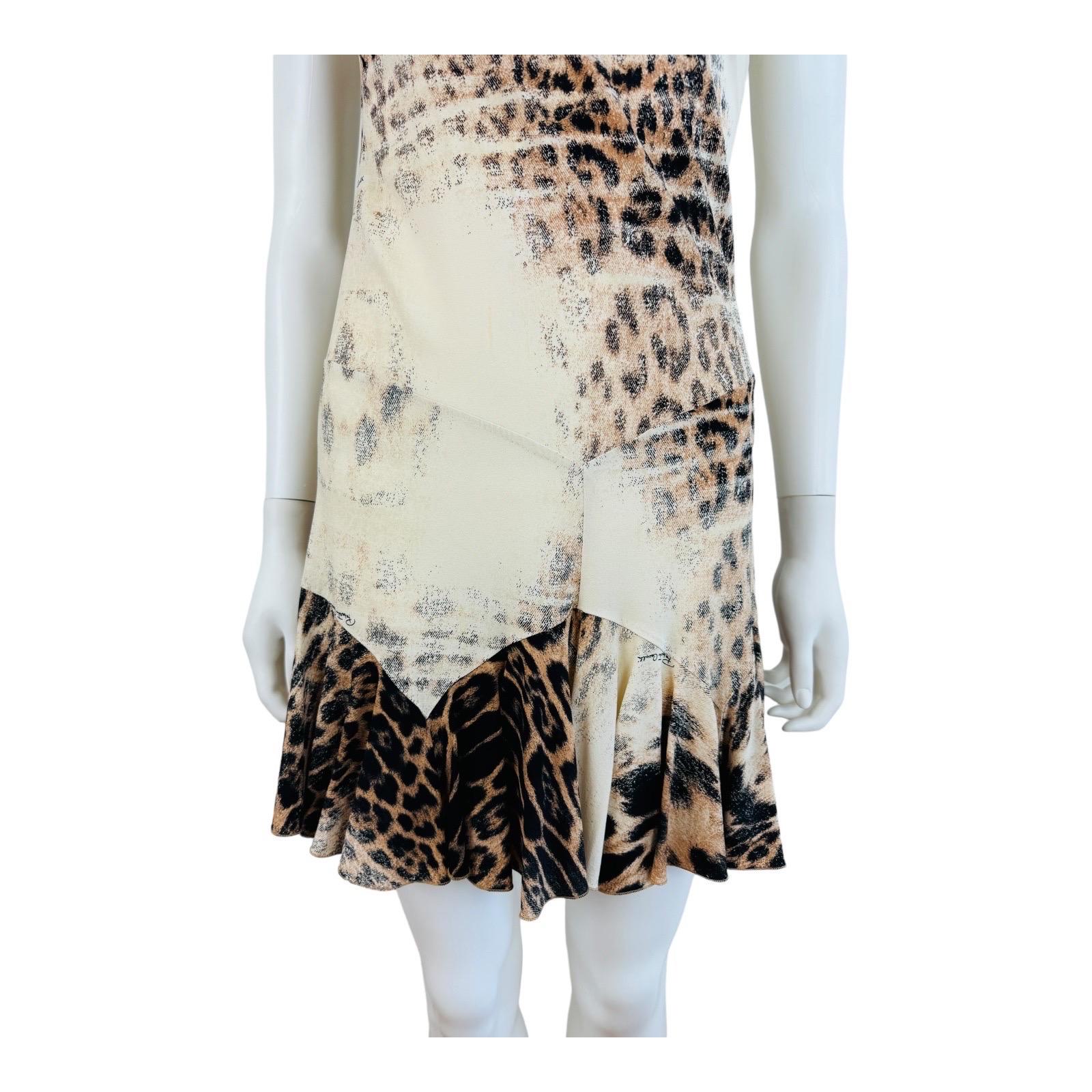 Women's Vintage S/S 2002 Y2K Roberto Cavalli Leopard Animal Print Silk Slip Mini Dress For Sale
