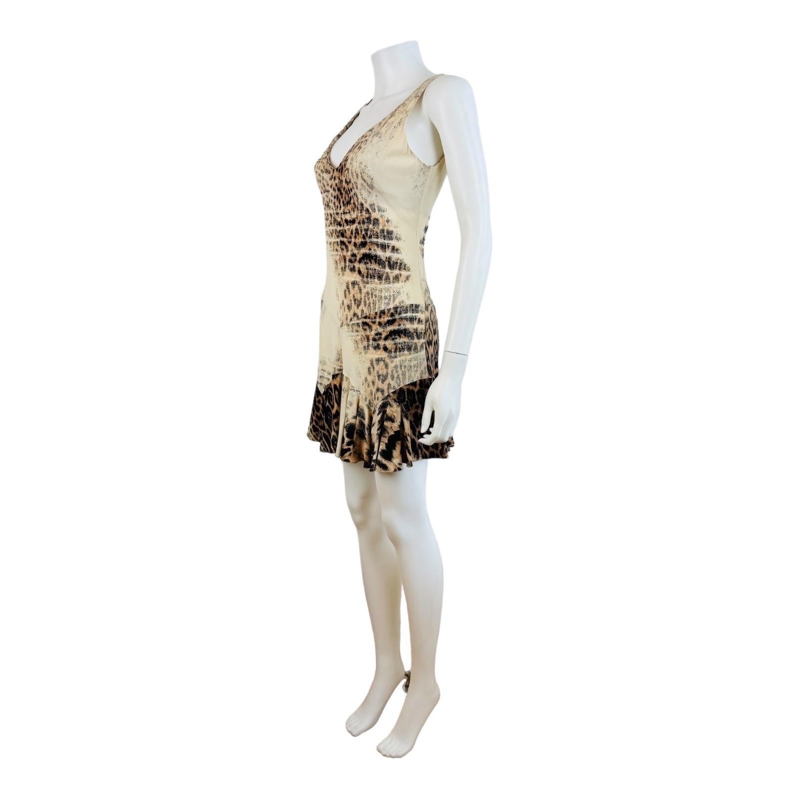 Vintage S/S 2002 Y2K Roberto Cavalli Leopard Animal Print Silk Slip Mini Dress For Sale 2
