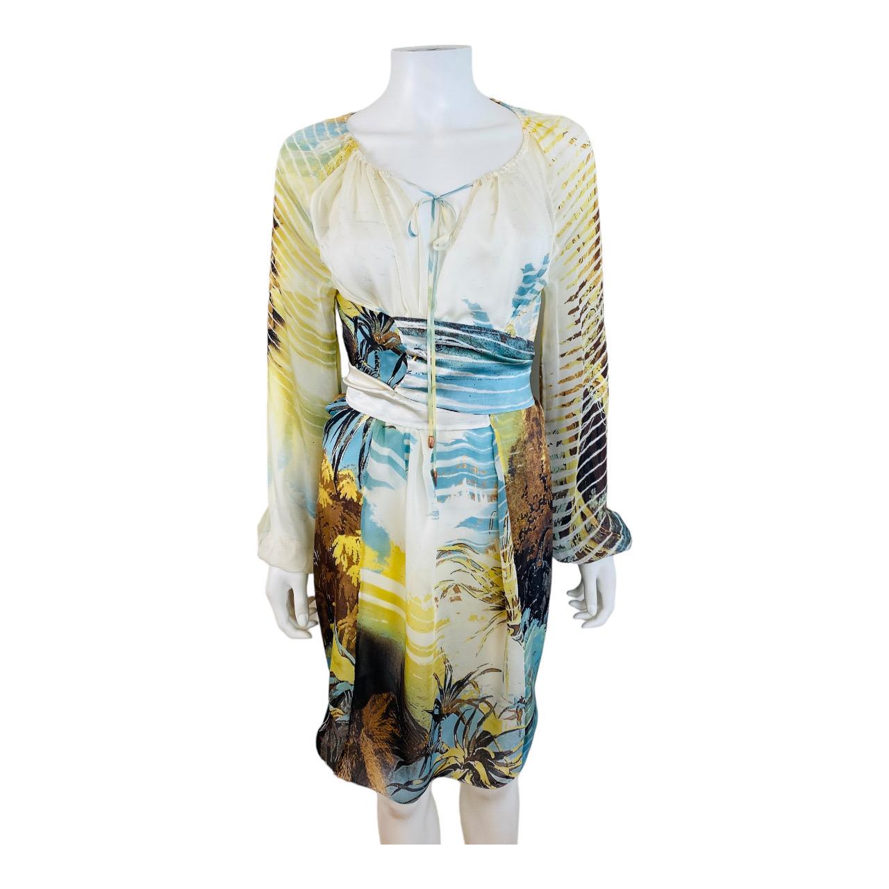 Vintage S/S 2002 Y2K Roberto Cavalli Lion Chiffon Silk Lion Safari Mini Dress 5