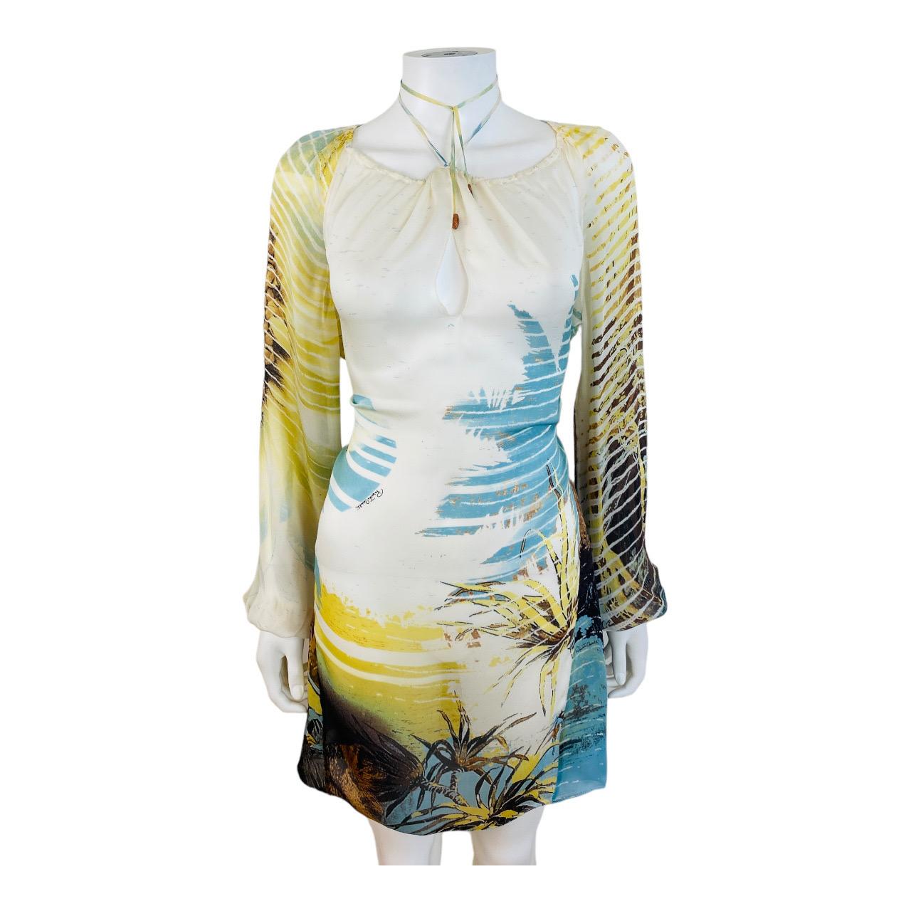 Vintage S/S 2002 Y2K Roberto Cavalli Lion Chiffon Silk Lion Safari Mini Dress 7
