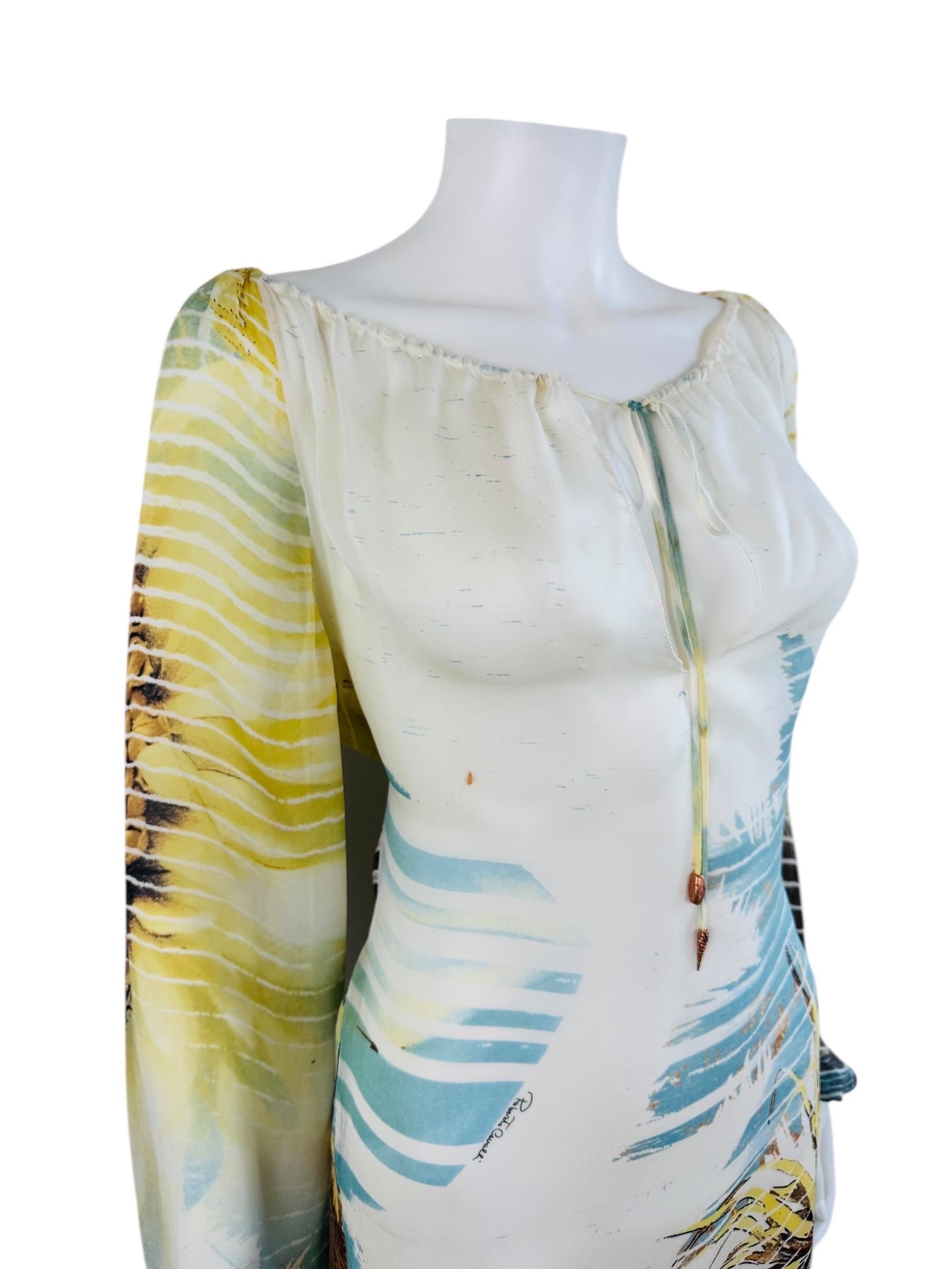 Vintage S/S 2002 Y2K Roberto Cavalli Lion Chiffon Silk Lion Safari Mini Dress For Sale 7