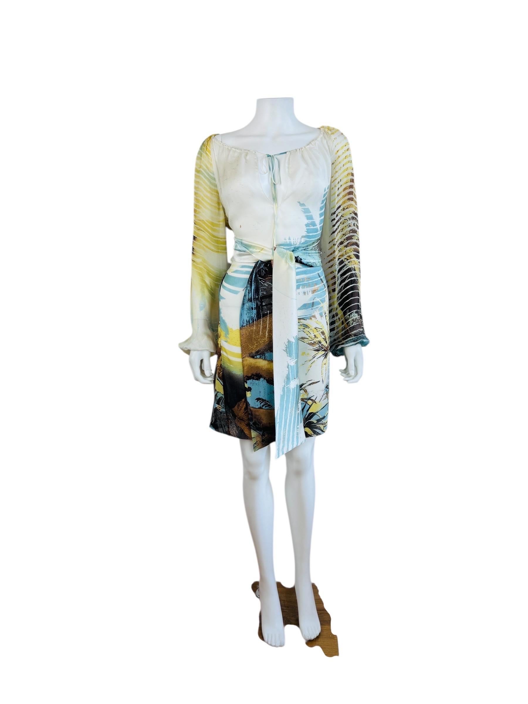 Women's Vintage S/S 2002 Y2K Roberto Cavalli Lion Chiffon Silk Lion Safari Mini Dress For Sale