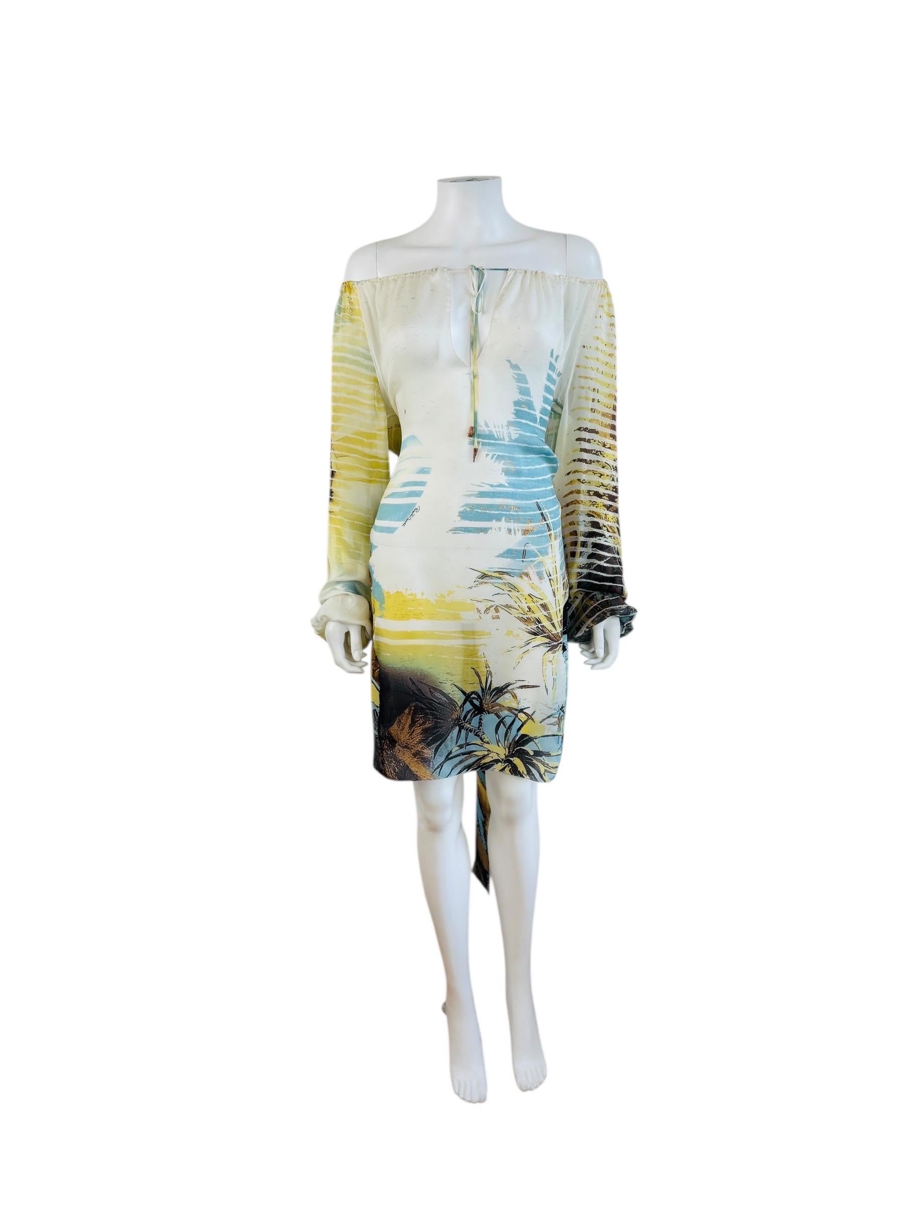 Vintage S/S 2002 Y2K Roberto Cavalli Lion Chiffon Silk Lion Safari Mini Dress For Sale 1