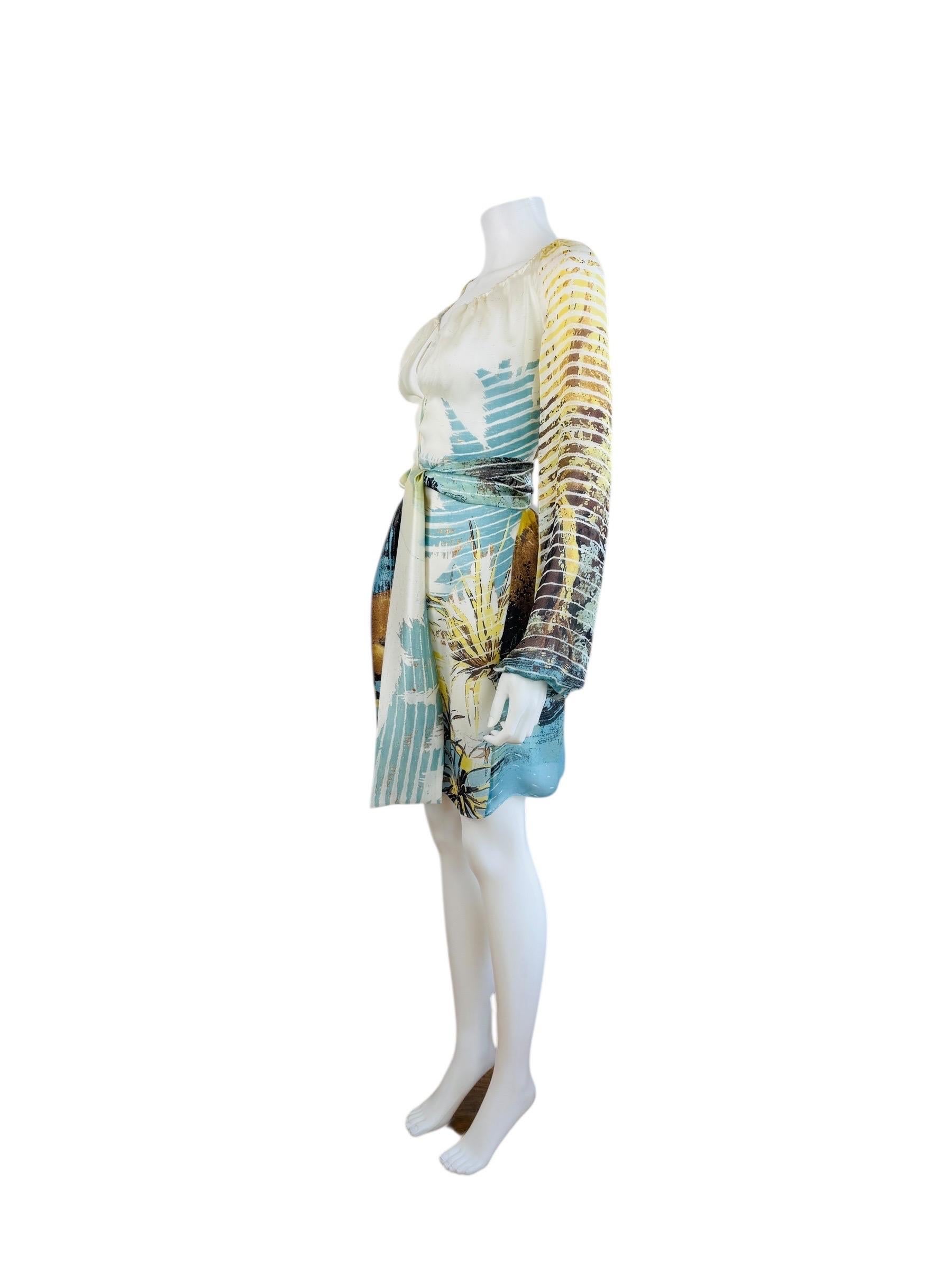 Vintage S/S 2002 Y2K Roberto Cavalli Lion Chiffon Silk Lion Safari Mini Dress For Sale 2