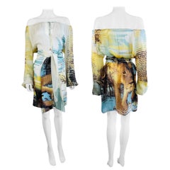 Vintage S/S 2002 Y2K Roberto Cavalli Lion Chiffon Silk Lion Safari Mini Dress