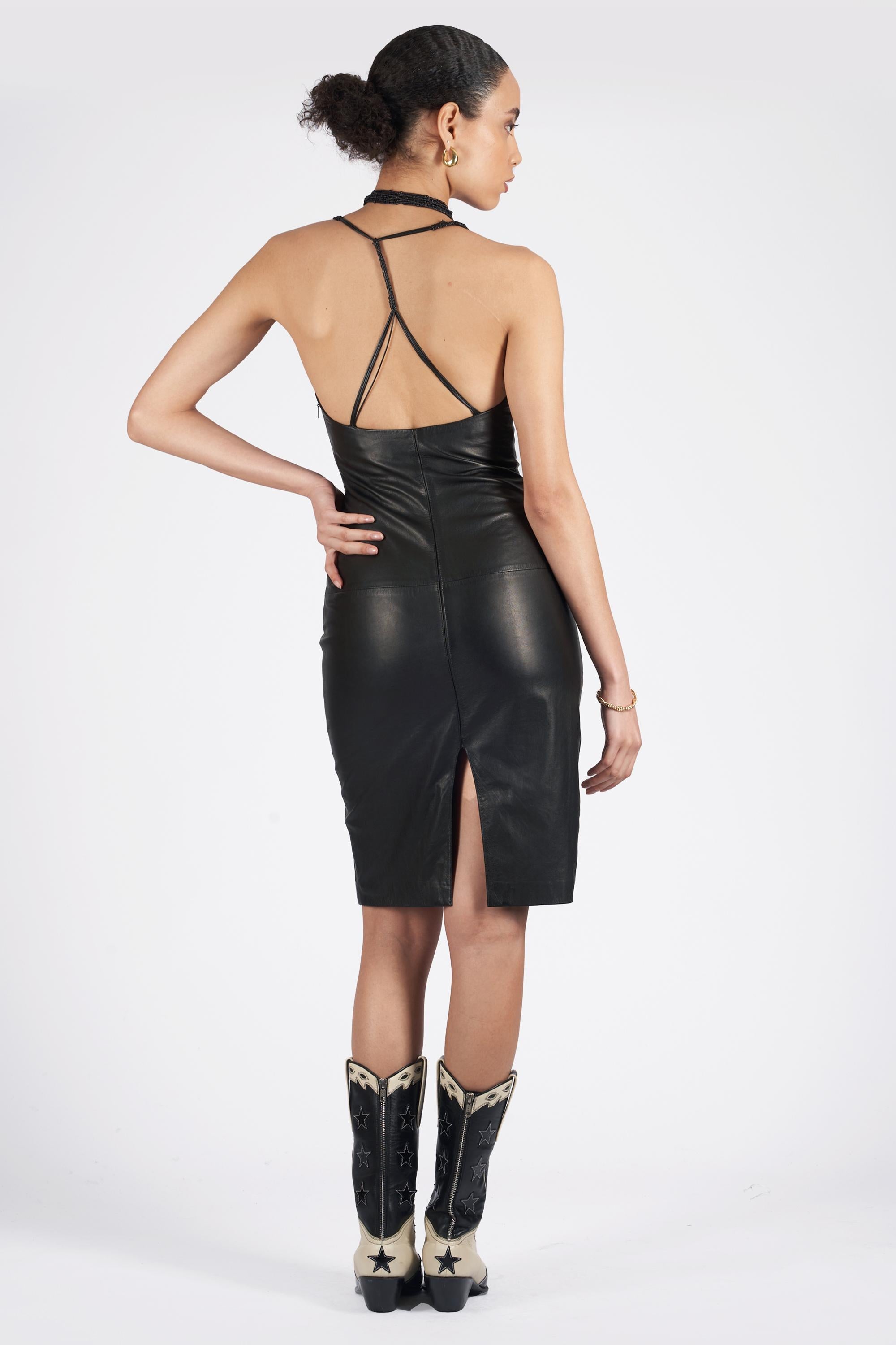 Women's Vintage S/S 2003 Black Leather Dress For Sale