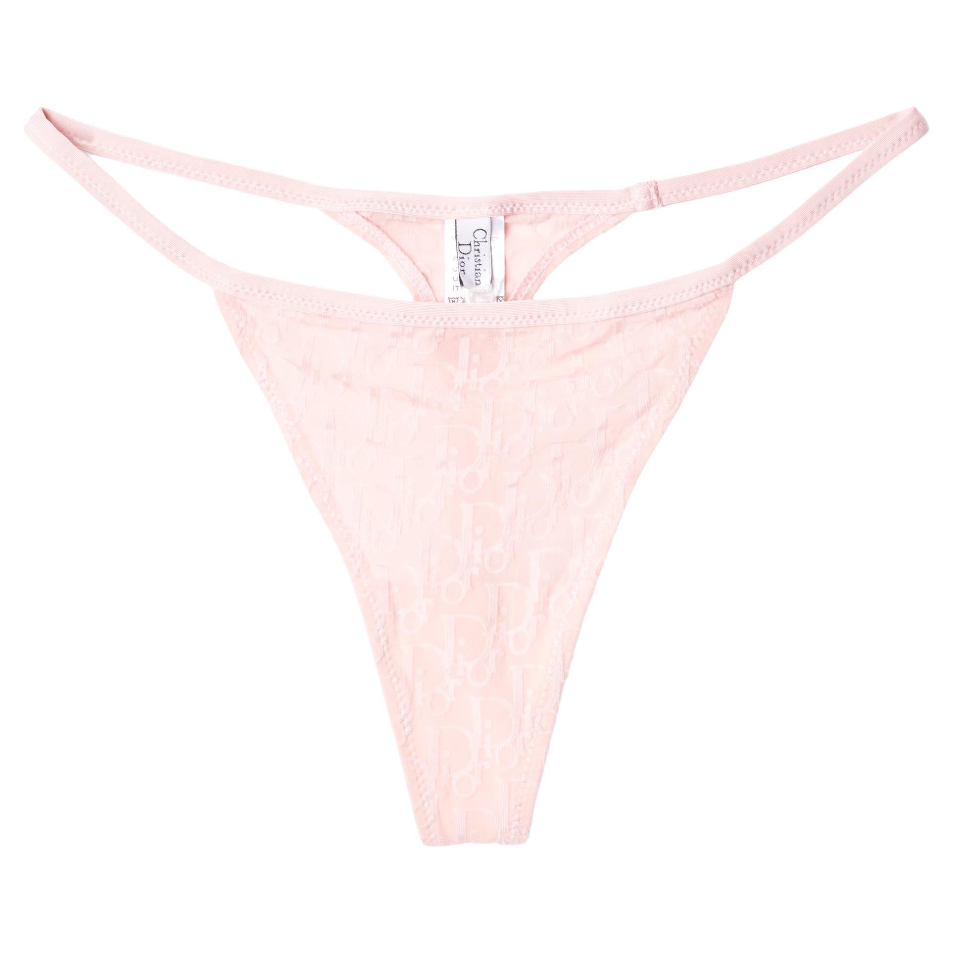 Vintage S/S 2003 Dior Pink Mesh Monogram Thong For Sale