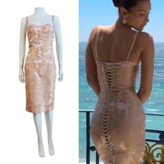 Vintage S/S 2003 Dolce & Gabbana Pink Silk Brocade Corset Dress Lace Up Bella