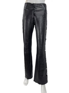 Vintage S/S 2003 Karl Lagerfeld for Fendi Embellished Black Leather Pants It 38