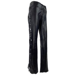 Vintage F/S 2003 Karl Lagerfeld für Fendi Schwarze Lederhose mit Verzierungen It 38
