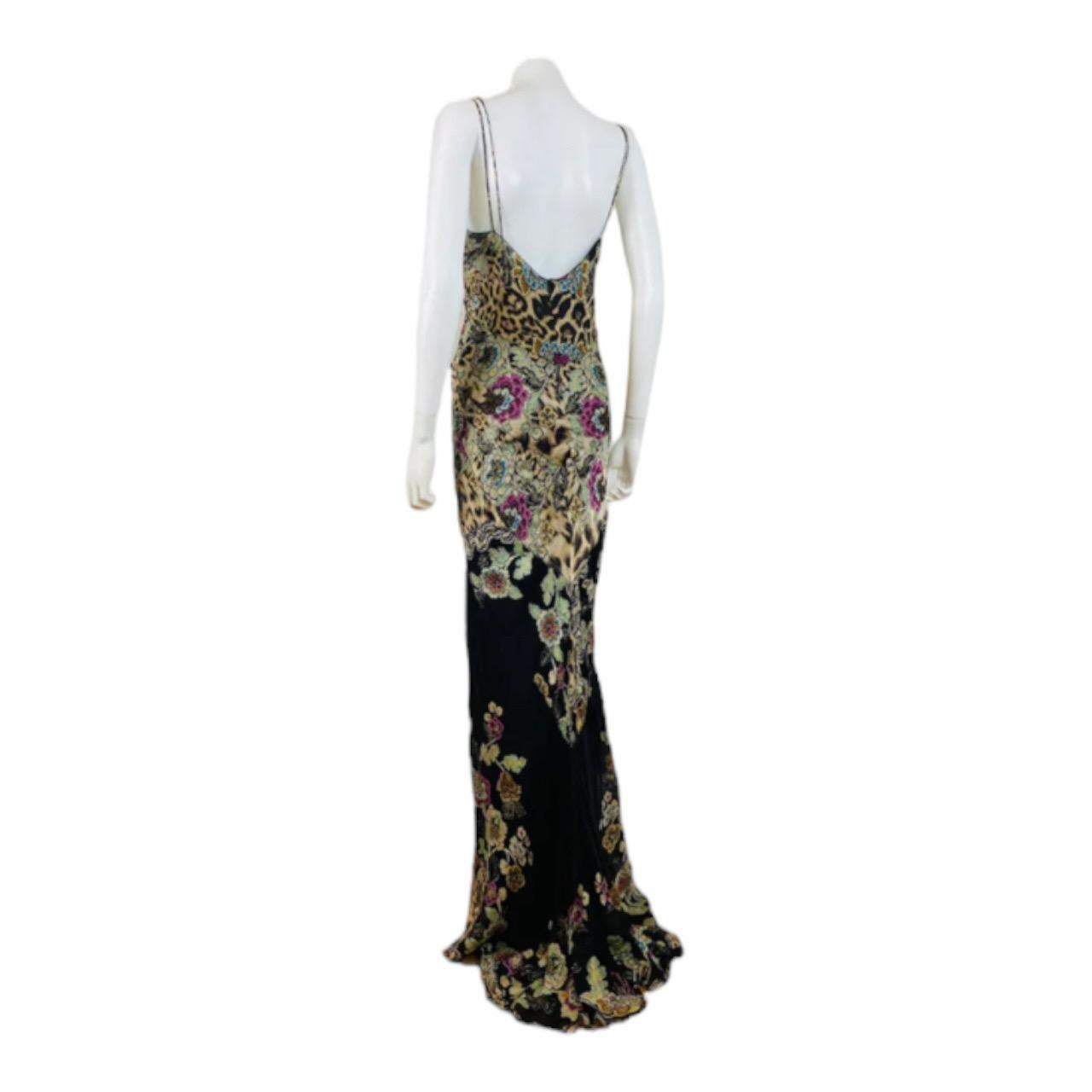Vintage S/S 2003 Roberto Cavalli Black Chinoiserie Leopard Floral Dress Gown For Sale 2