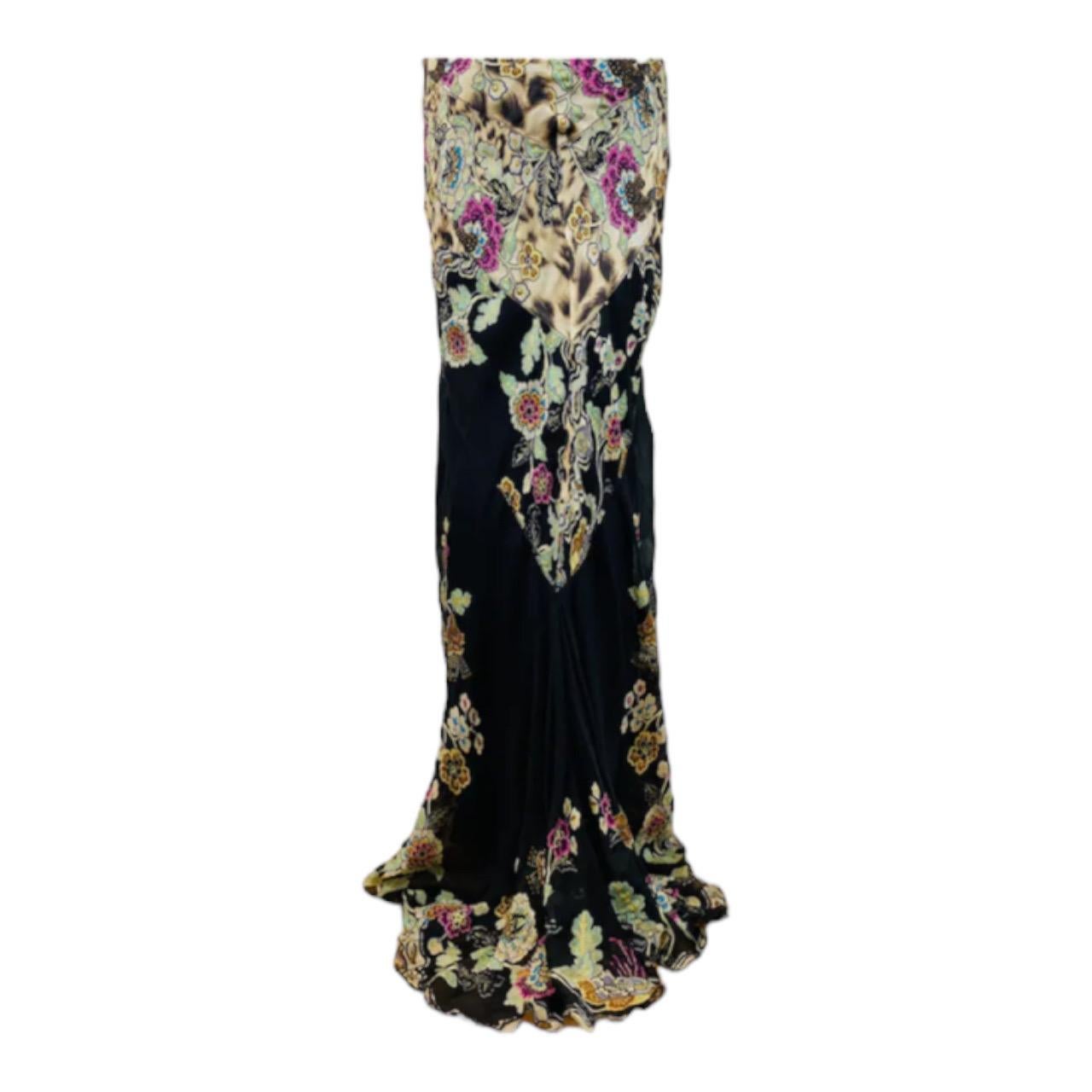 Vintage S/S 2003 Roberto Cavalli Black Chinoiserie Leopard Floral Dress Gown For Sale 4