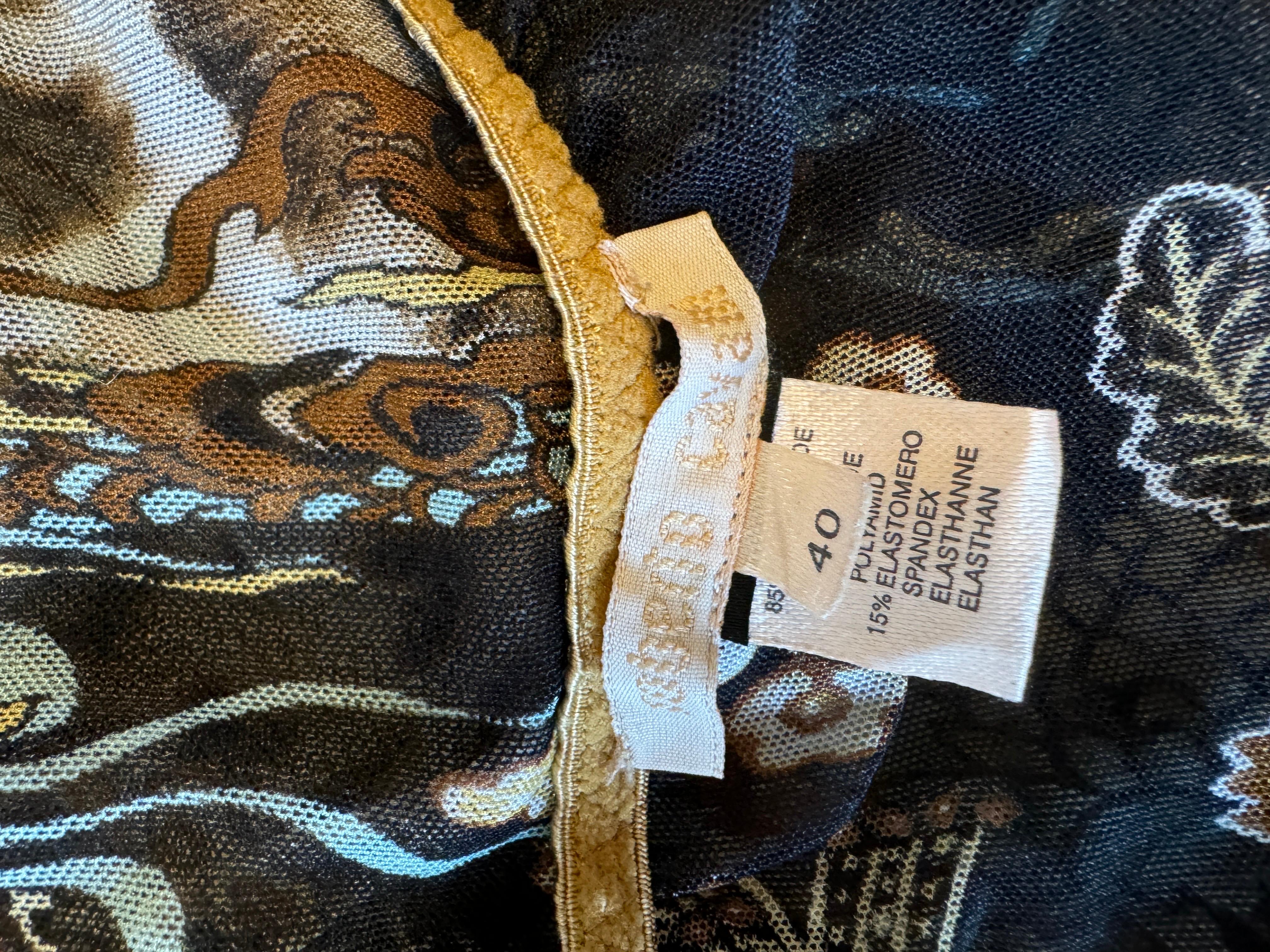 Vintage S/S 2003 Roberto Cavalli Mesh Chinoiserie Leopard Dragon Mini Dress in vendita 8