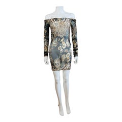 Vintage S/S 2003 Roberto Cavalli Mesh Chinoiserie Leopard Dragon Mini Dress