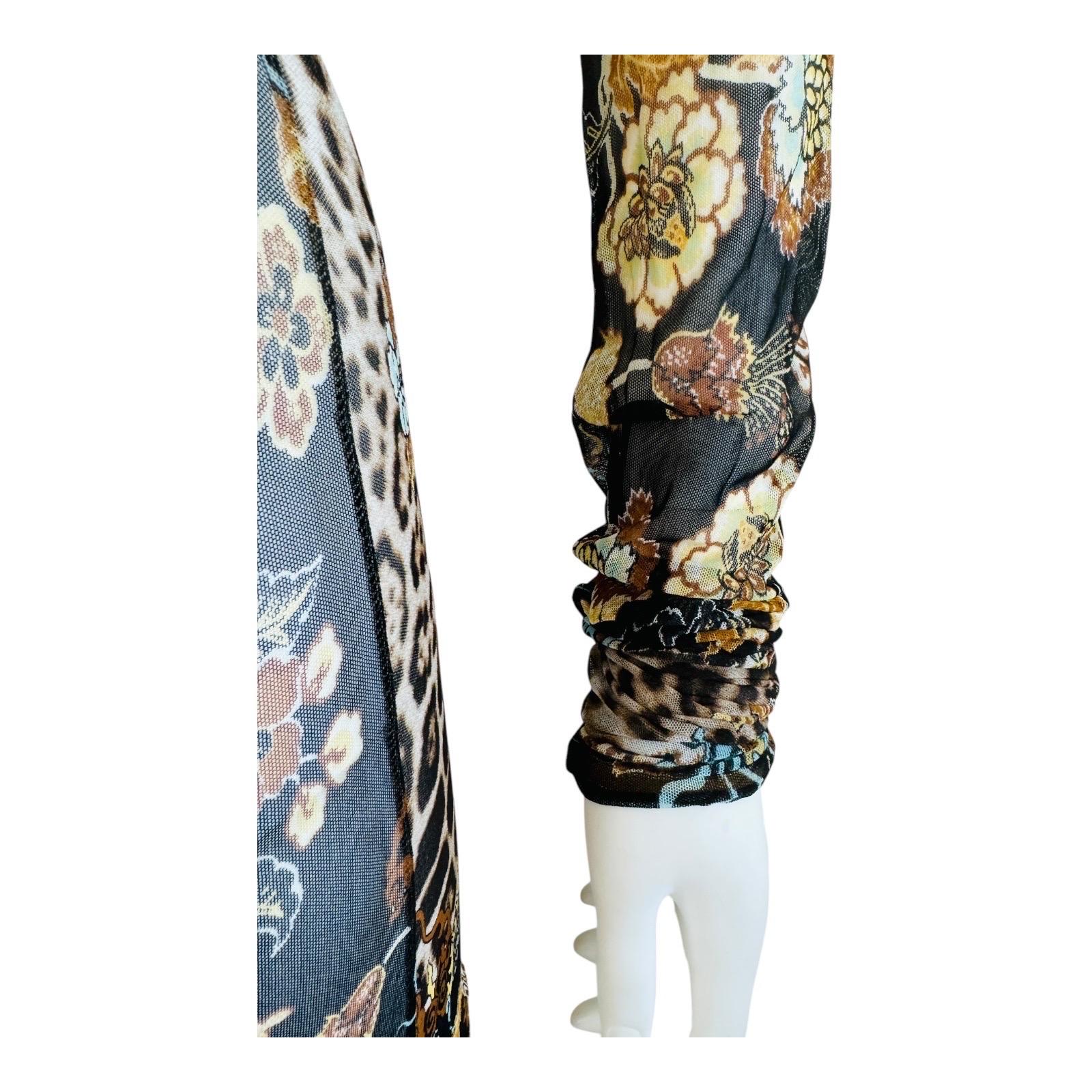 Vintage S/S 2003 Roberto Cavalli Mesh Chinoiserie Leopard Dragon Mini Dress in vendita 2