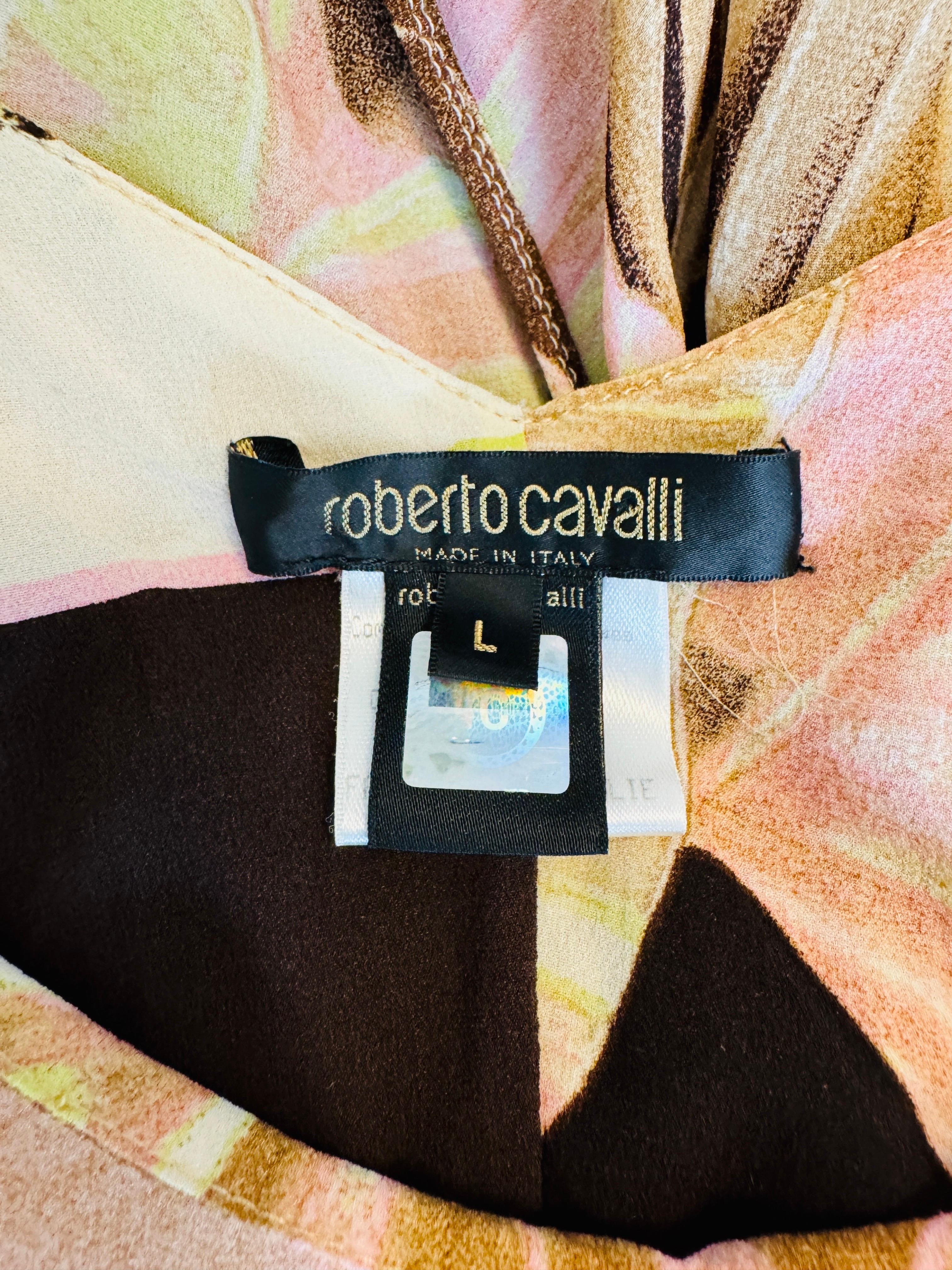 Vintage S/S 2003 Roberto Cavalli Palm + Orchid Print Silk Midi Slip Dress For Sale 5