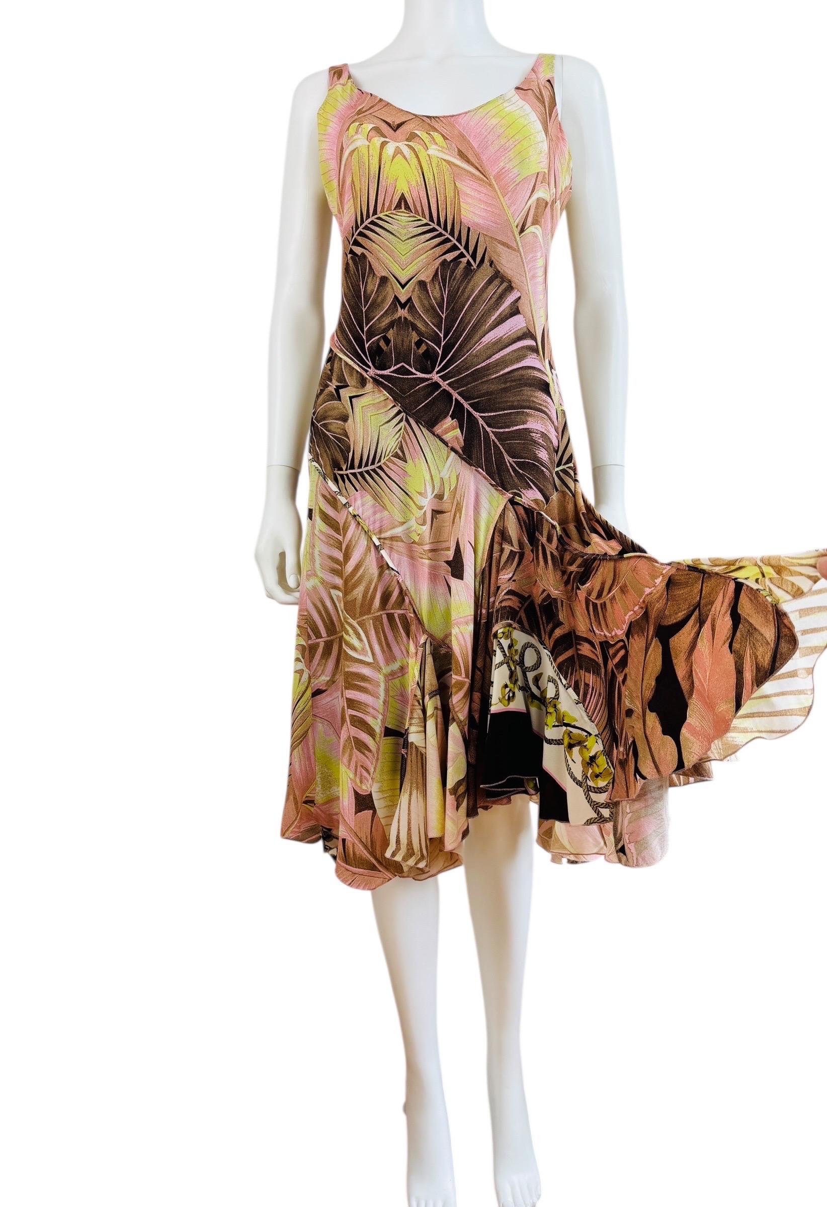 Women's or Men's Vintage S/S 2003 Roberto Cavalli Palm + Orchid Print Silk Midi Slip Dress For Sale