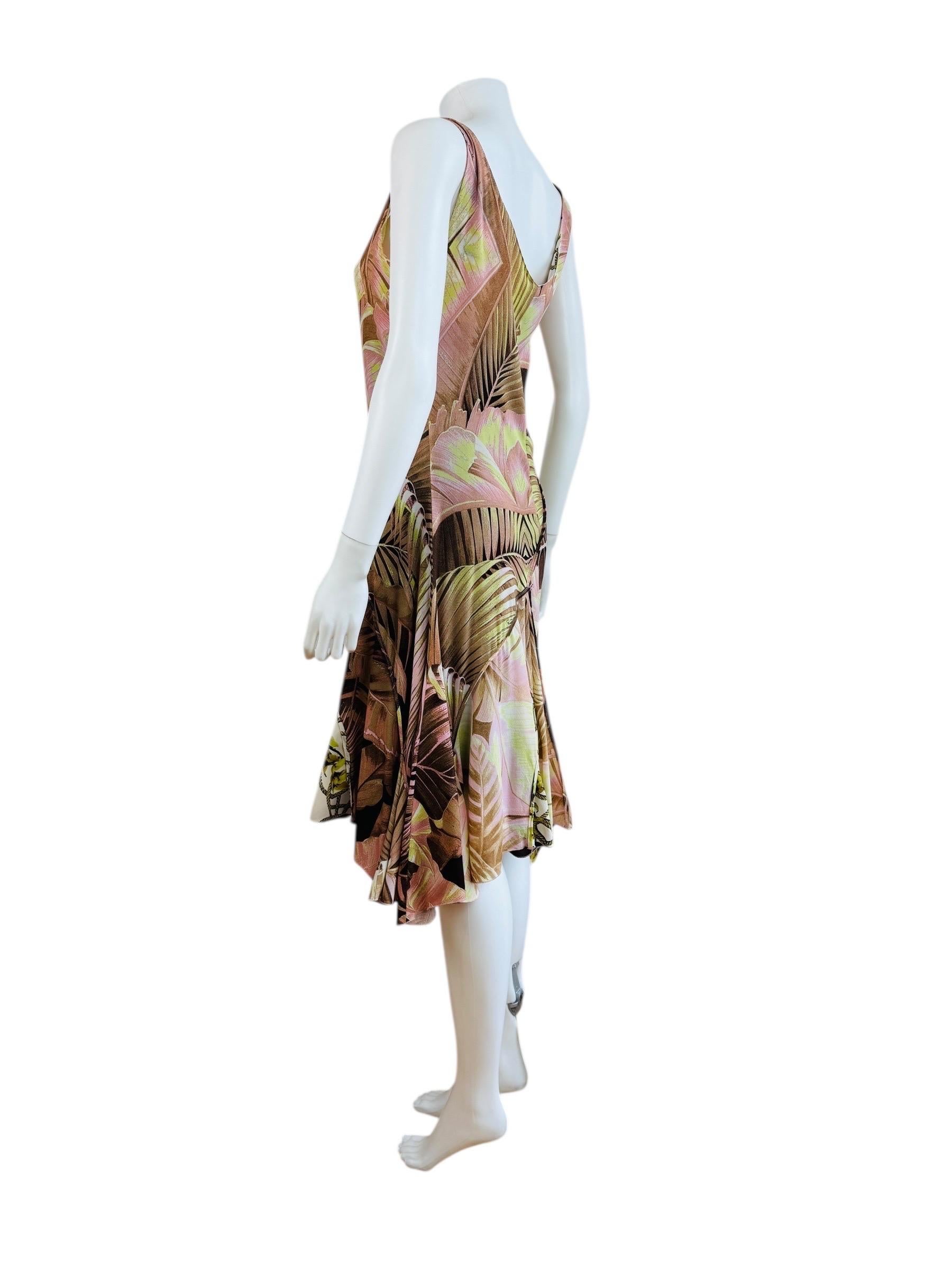 Vintage S/S 2003 Roberto Cavalli Palm + Orchid Print Silk Midi Slip Dress For Sale 2
