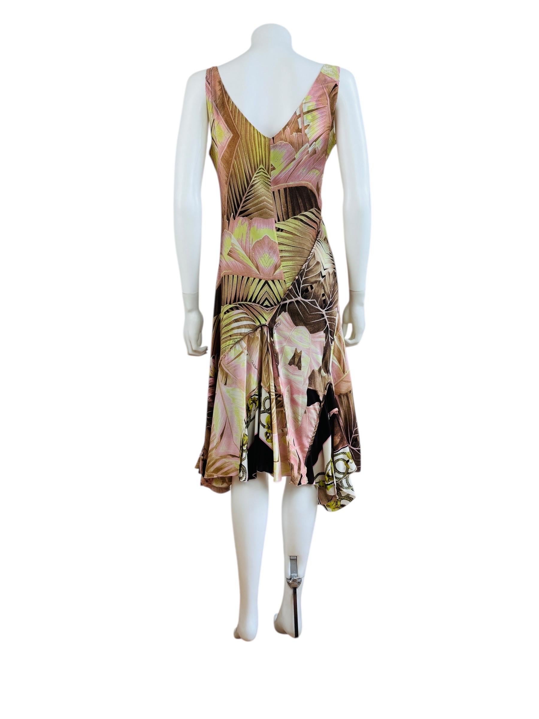 Vintage S/S 2003 Roberto Cavalli Palm + Orchid Print Silk Midi Slip Dress For Sale 3