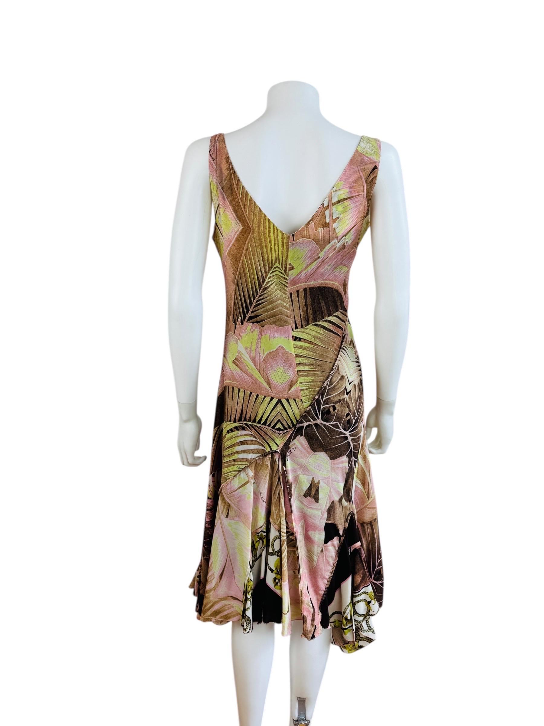 Vintage S/S 2003 Roberto Cavalli Palm + Orchid Print Silk Midi Slip Dress For Sale 4