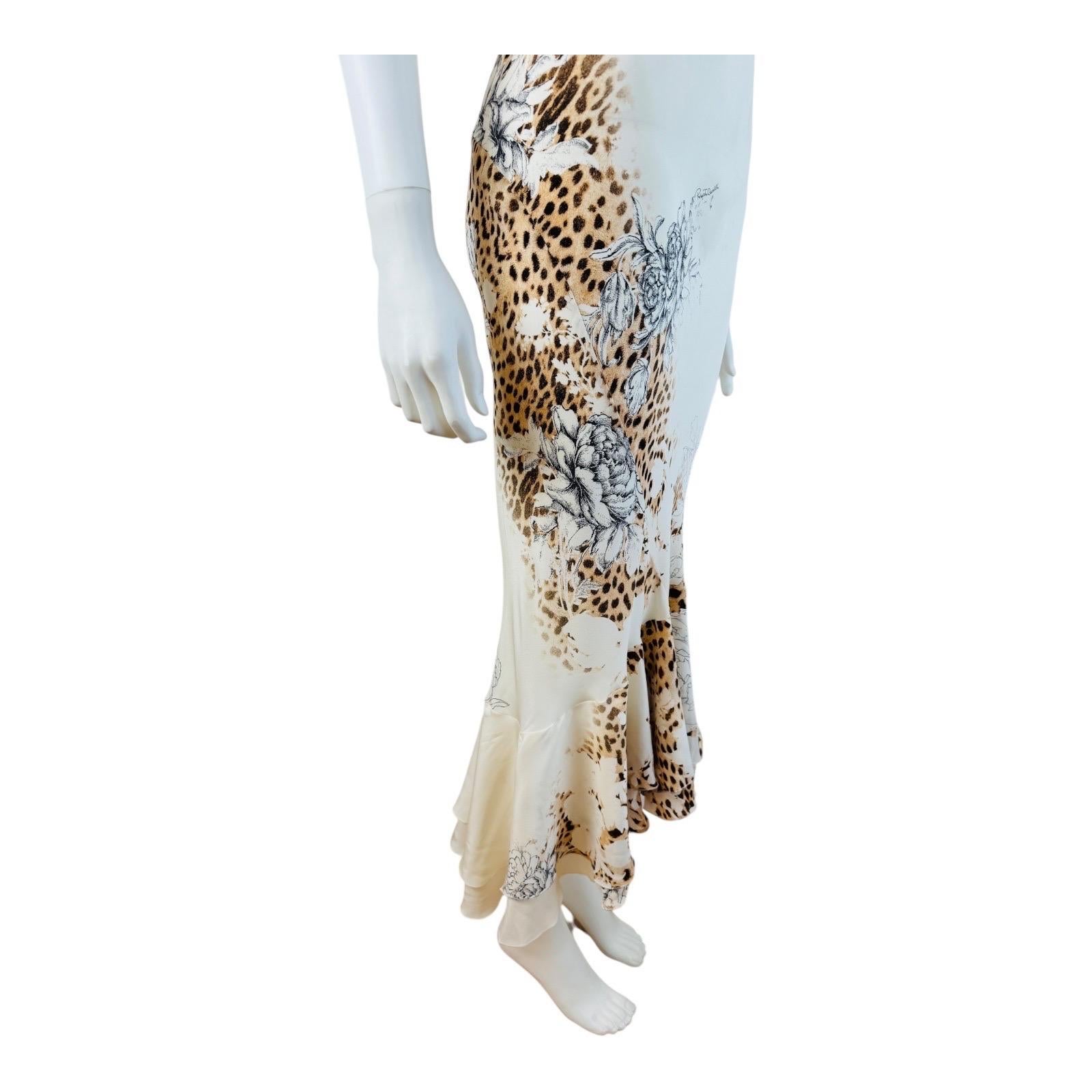 Vintage S/S 2003 Roberto Cavalli Roses + Cheetah Leopard Animal Print Midi Dress For Sale 5