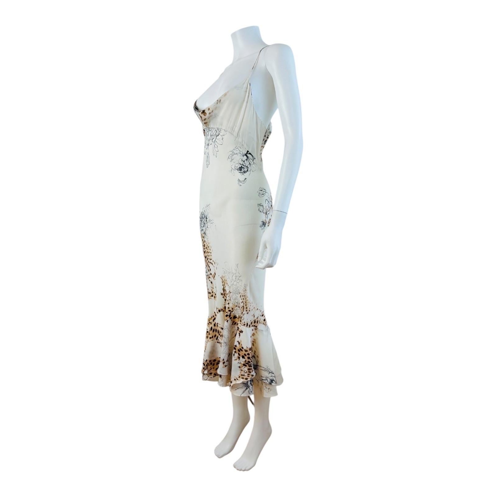 Vintage S/S 2003 Roberto Cavalli Roses + Cheetah Leopard Animal Print Midi Dress For Sale 2