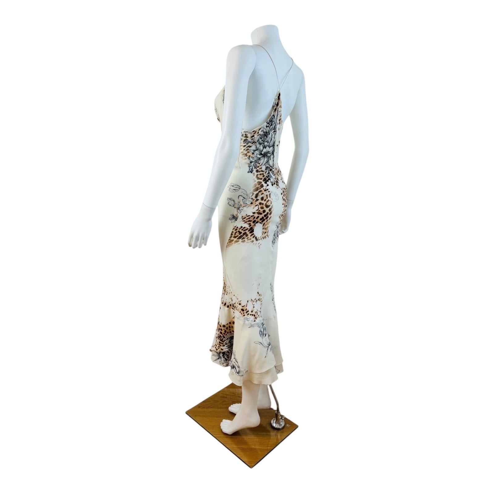 Vintage S/S 2003 Roberto Cavalli Roses + Cheetah Leopard Animal Print Midi Dress For Sale 3