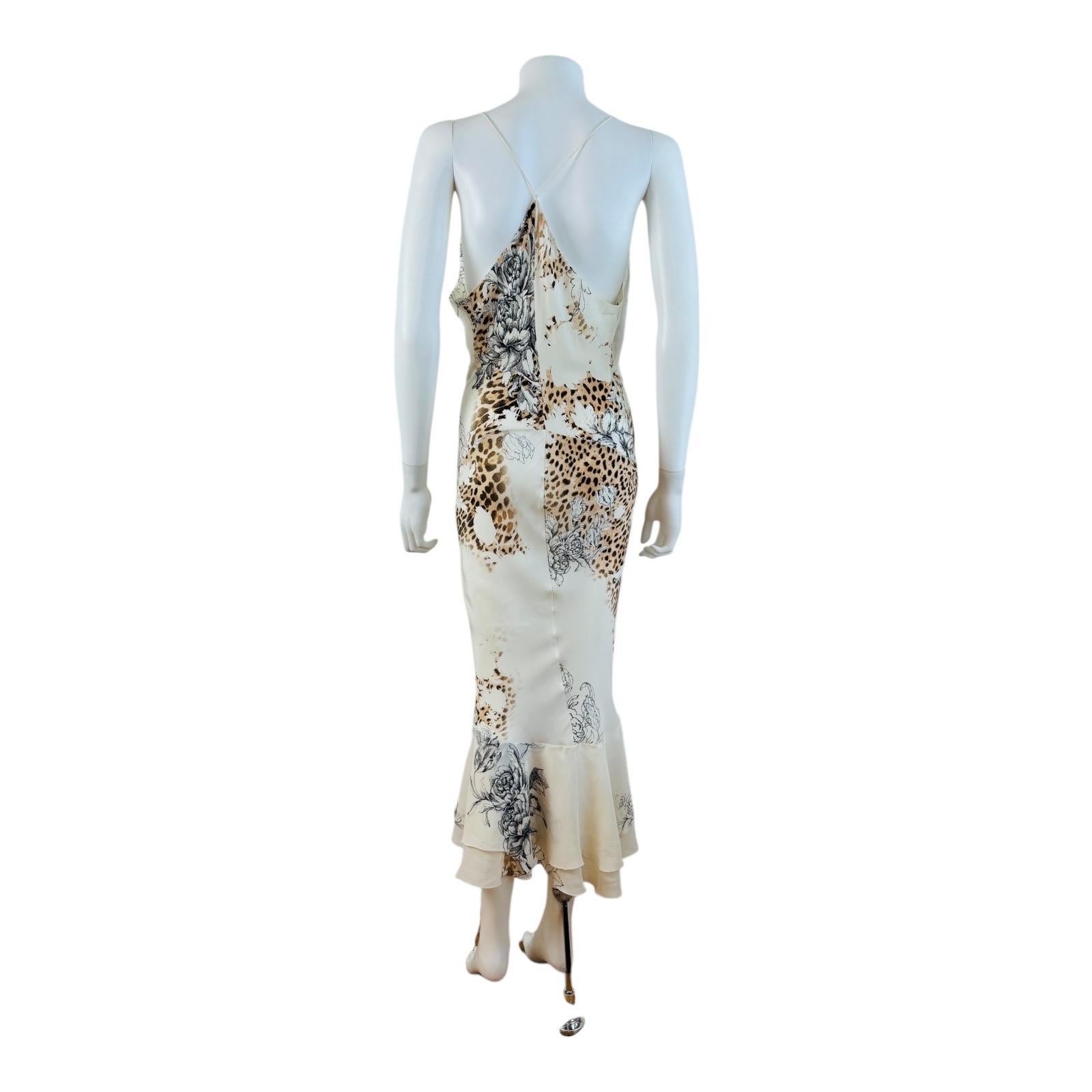 Vintage S/S 2003 Roberto Cavalli Roses + Cheetah Leopard Animal Print Midi Dress For Sale 4