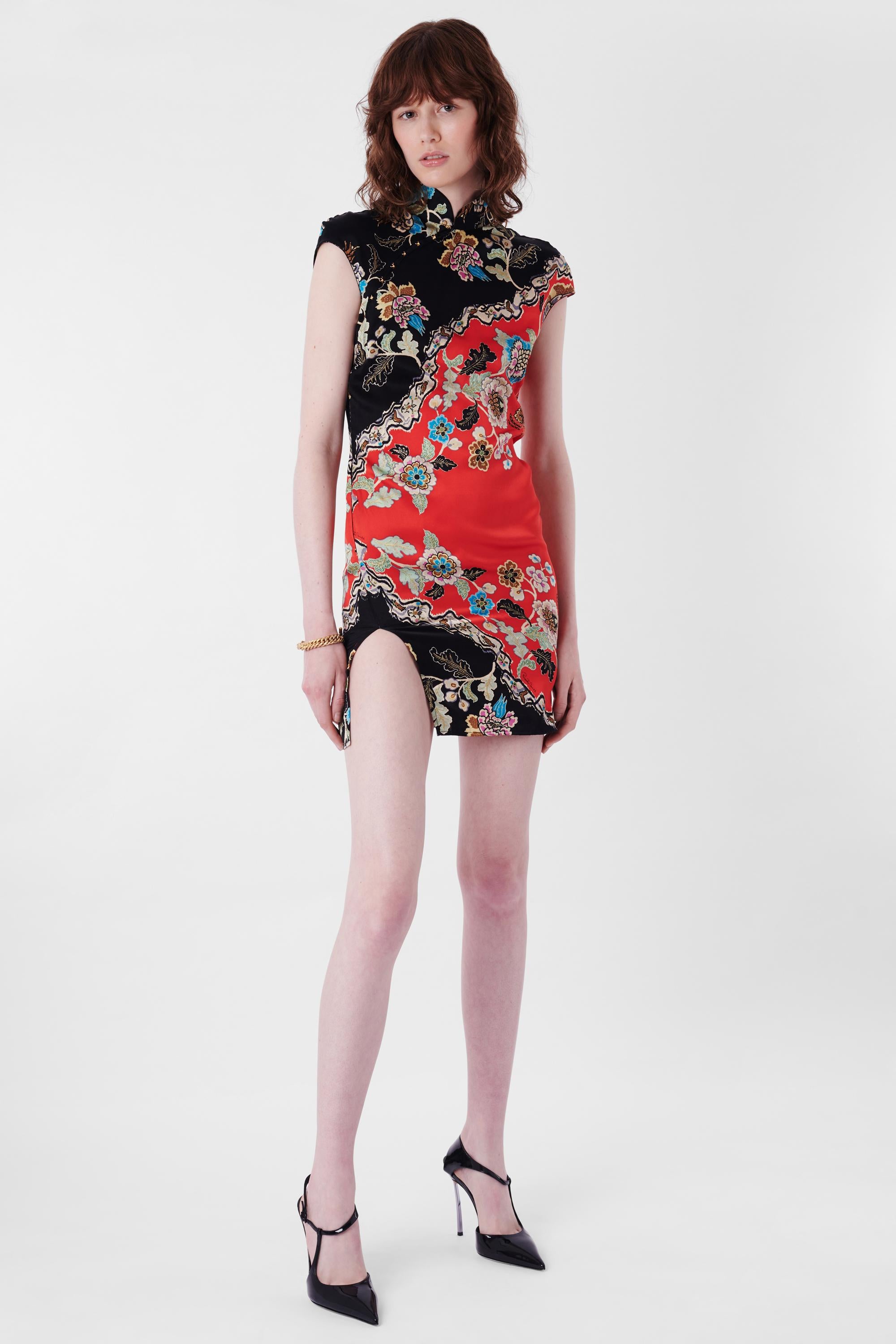 Brown Vintage Roberto Cavalli S/S 2003 Runway Chinoiserie Print Mini Dress
