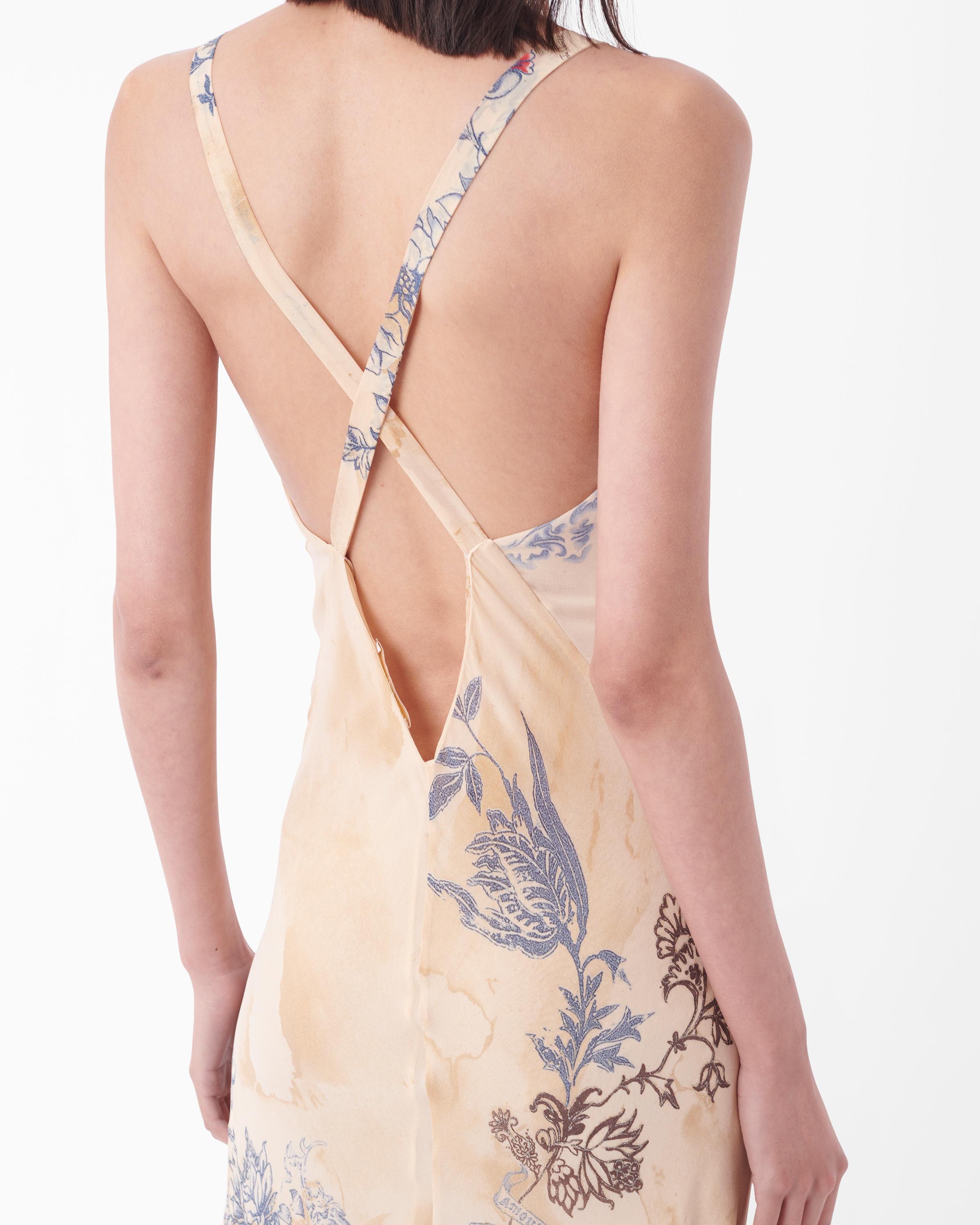 Vintage S/S 2003 Runway Tattoo Backless Silk Gown For Sale 2