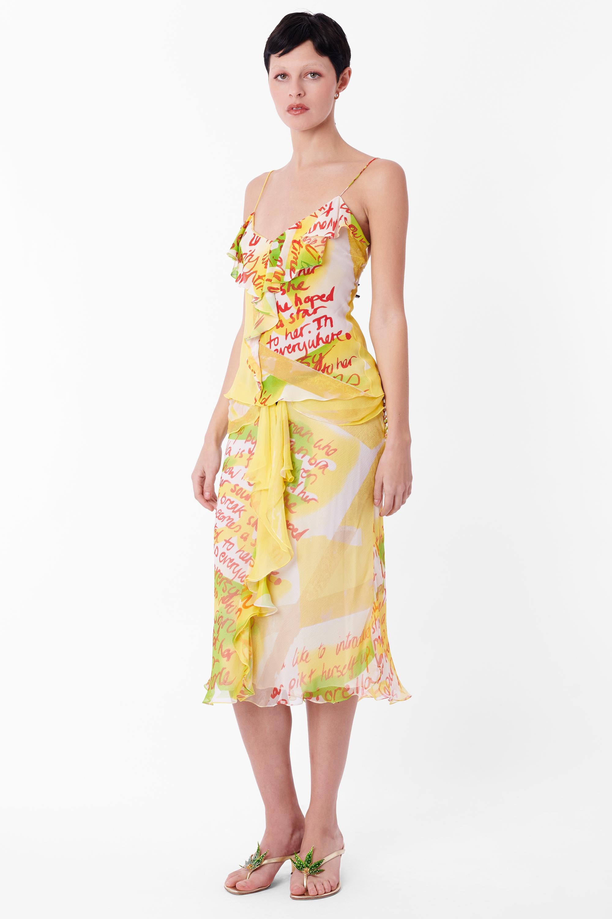 Vintage S/S 2003 Silk Cami & Skirt Yellow Co-ord Set In Excellent Condition For Sale In London, GB