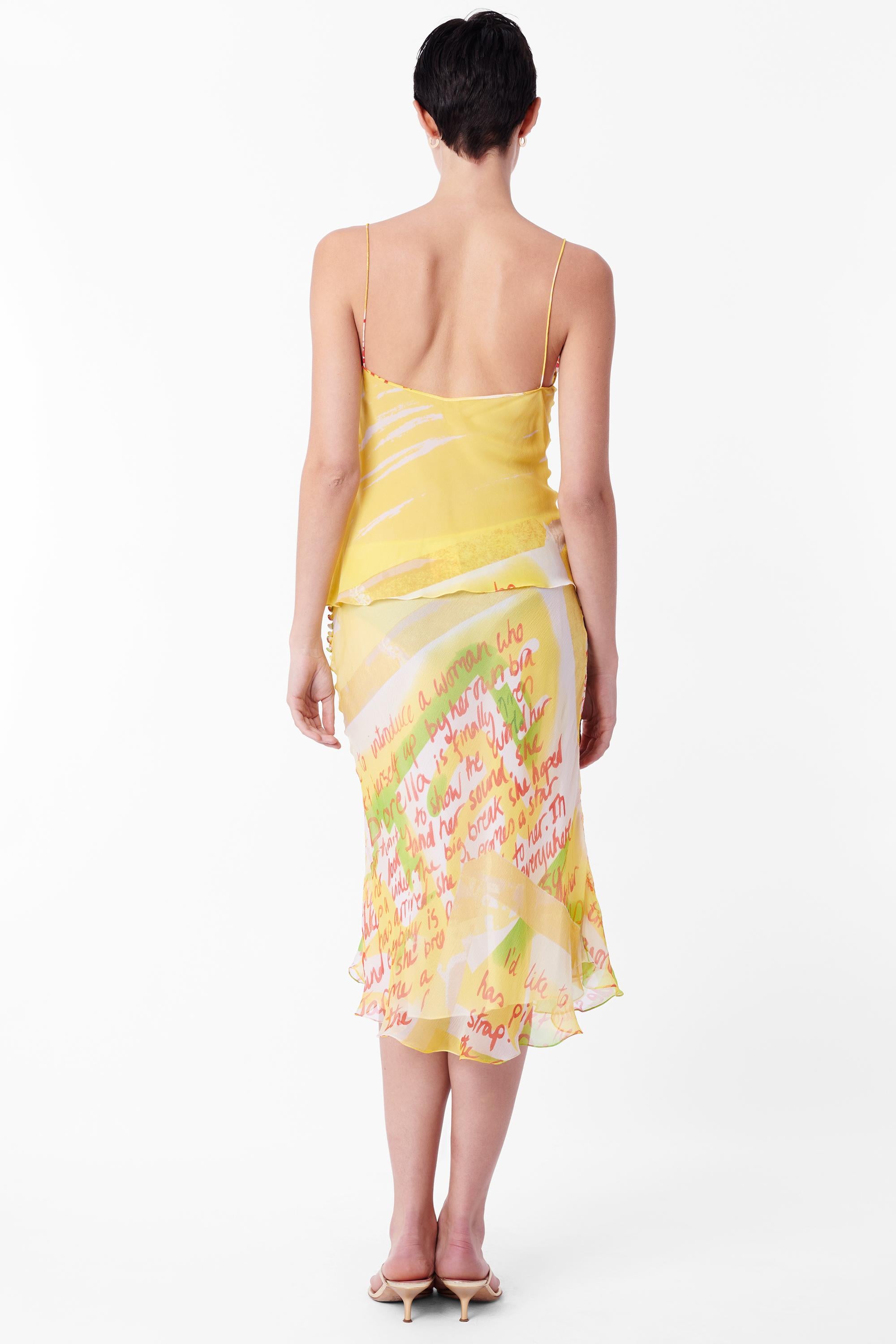Women's Vintage Christian Dior S/S 2003 Silk Cami & Skirt Yellow Co-ord Set
