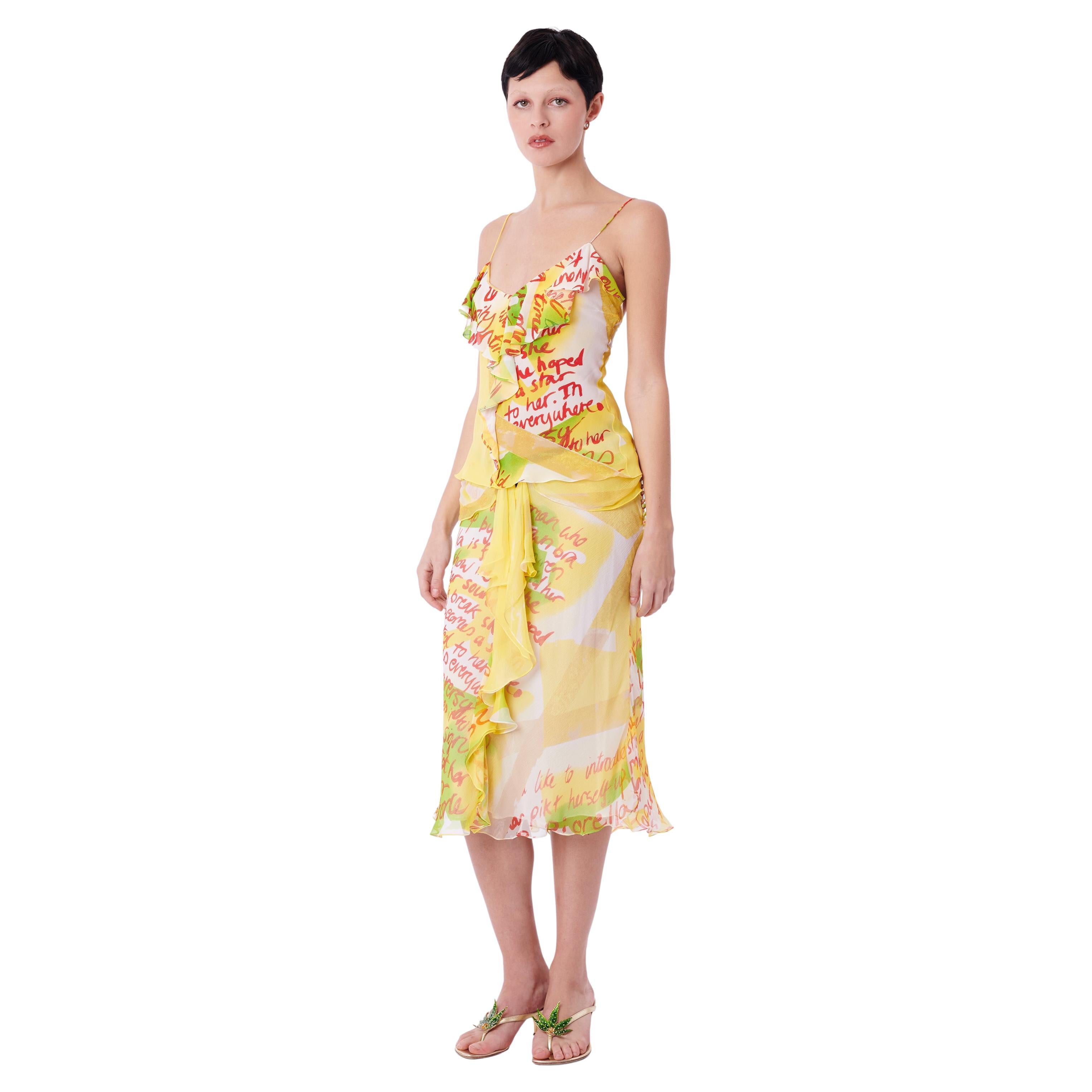 Vintage S/S 2003 Silk Cami & Skirt Yellow Co-ord Set For Sale