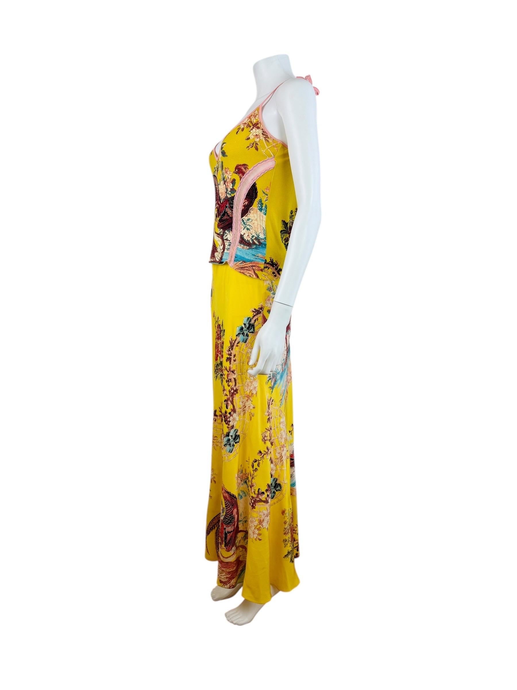 Conjunto de falda de seda con estampado floral de faisán Vintage S/S 2003 Y2K Roberto Cavalli en Bueno estado para la venta en Denver, CO