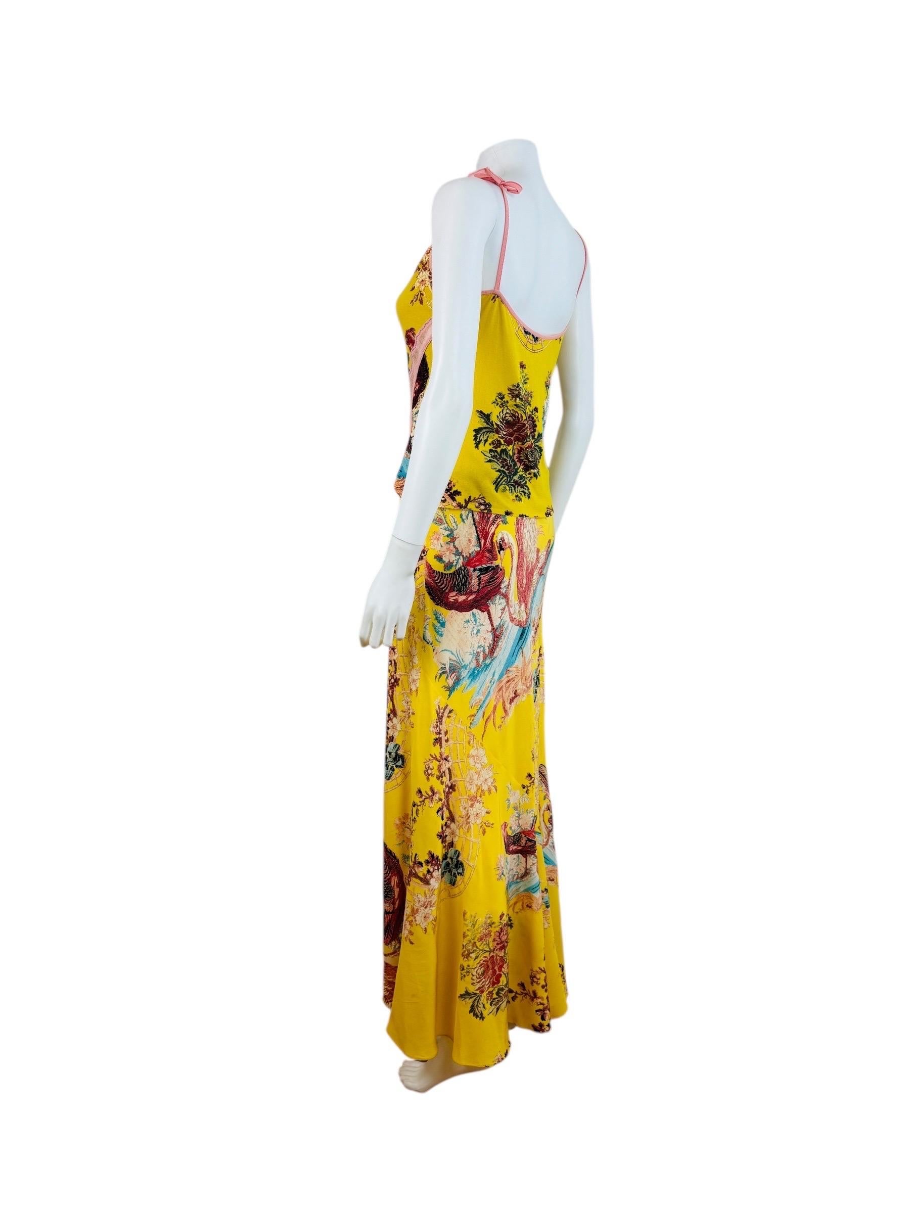 De las mujeres Conjunto de falda de seda con estampado floral de faisán Vintage S/S 2003 Y2K Roberto Cavalli en venta