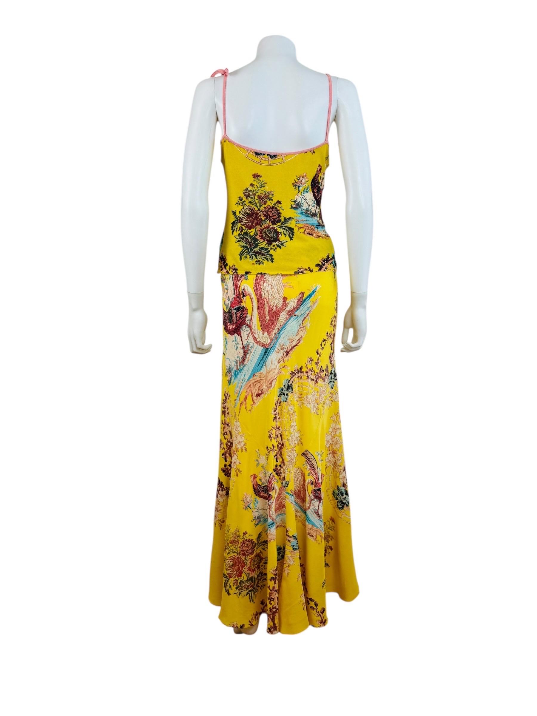 Conjunto de falda de seda con estampado floral de faisán Vintage S/S 2003 Y2K Roberto Cavalli en venta 1