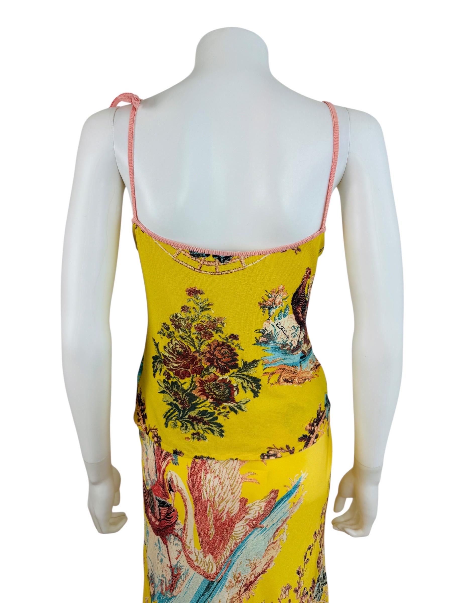 Conjunto de falda de seda con estampado floral de faisán Vintage S/S 2003 Y2K Roberto Cavalli en venta 2